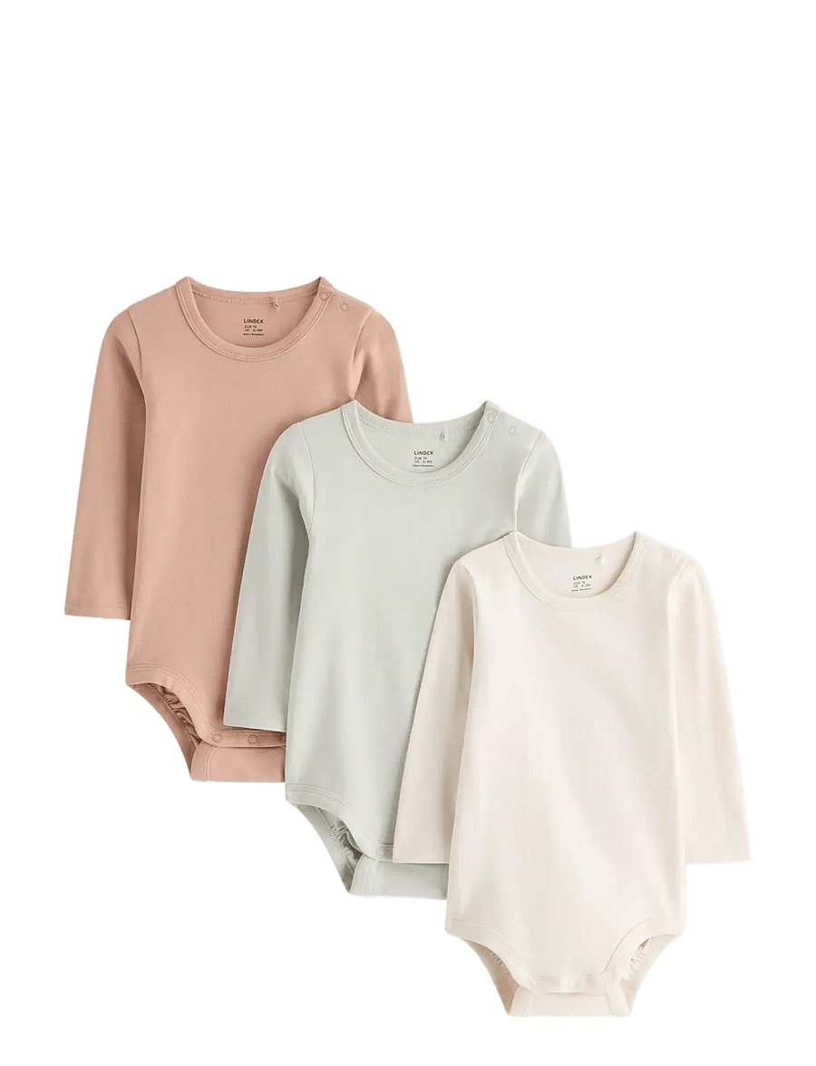 Lindex - 3-pack bodysuits - långärmade bodies - light khaki - 0