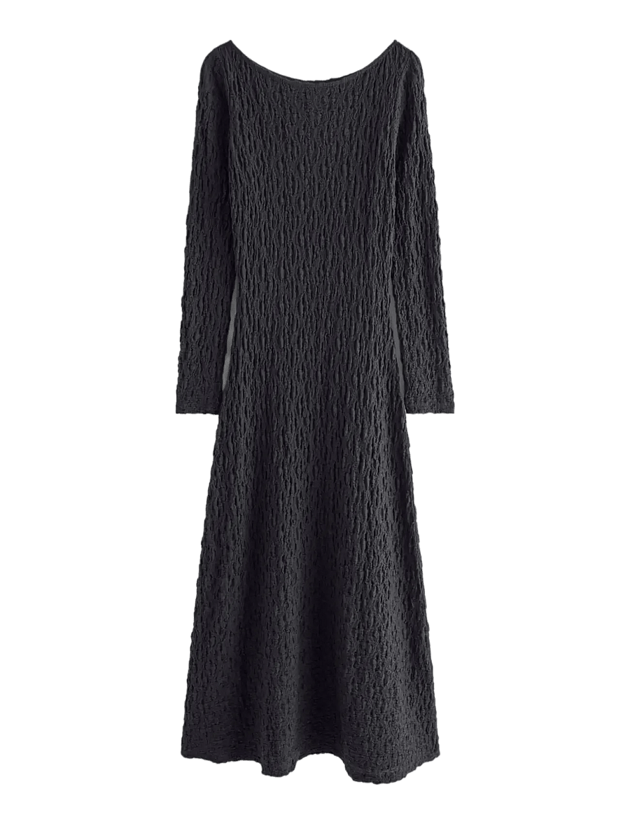Lindex - Crinkled midi dress with long sleeves - midi dresses - black - 1