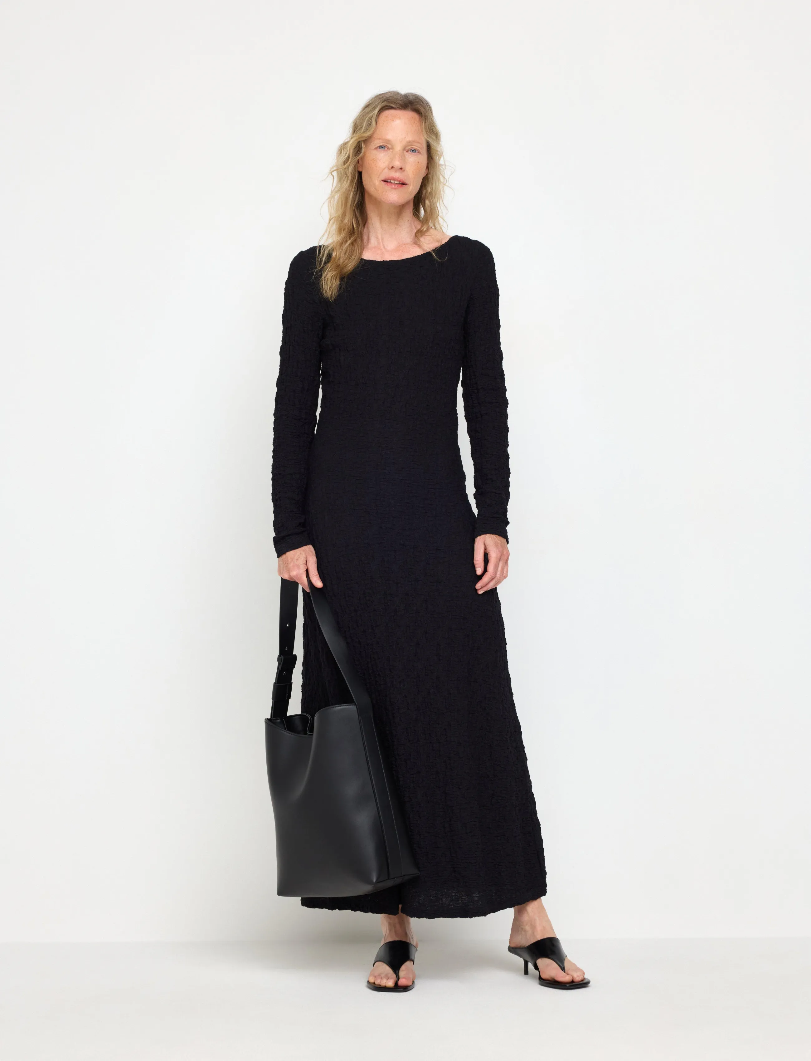 Crinkled Midi Dress With Long Sleeves