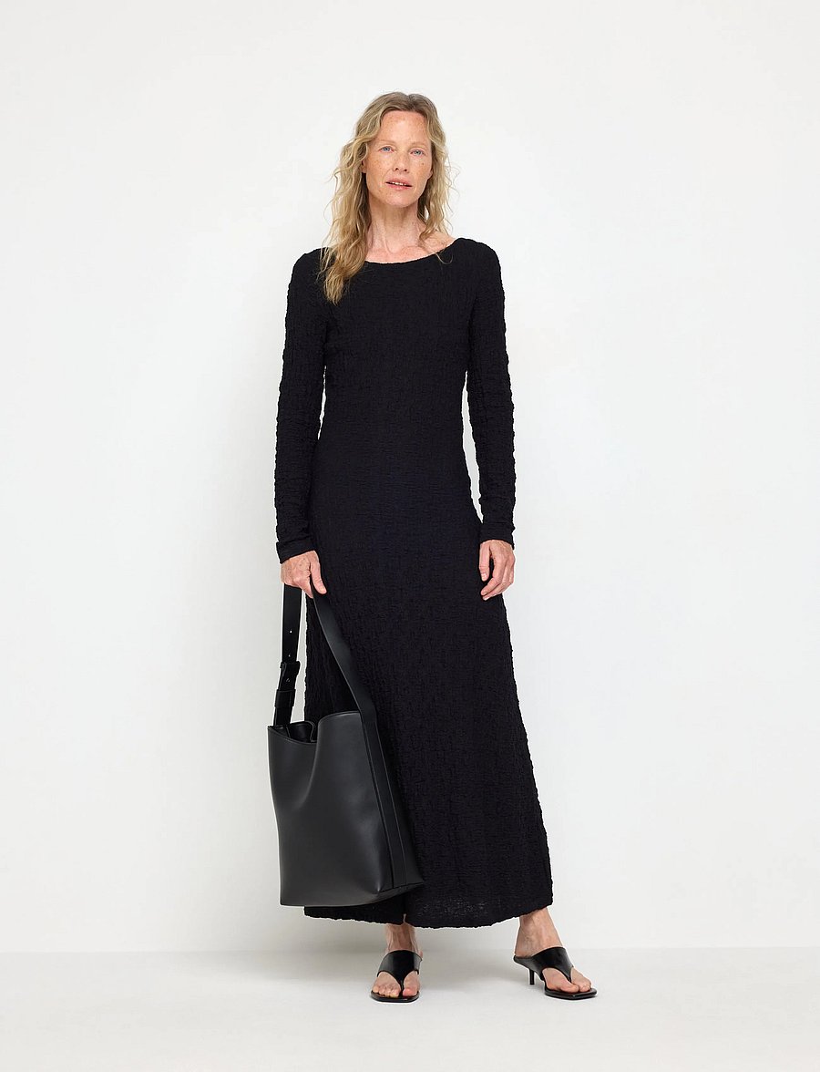 Lindex - Crinkled midi dress with long sleeves - midi dresses - black - 0