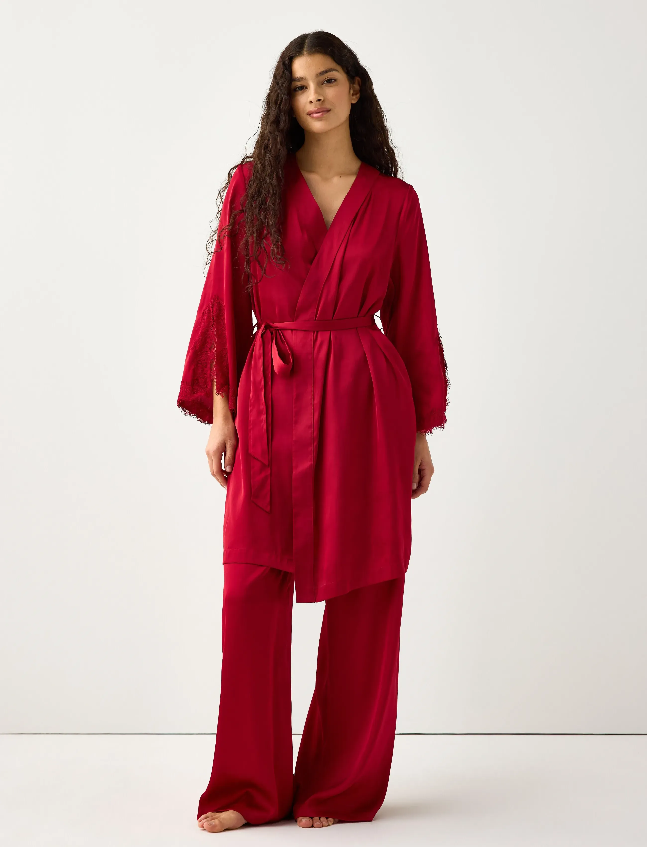 Lindex - Satin robe - red - 0