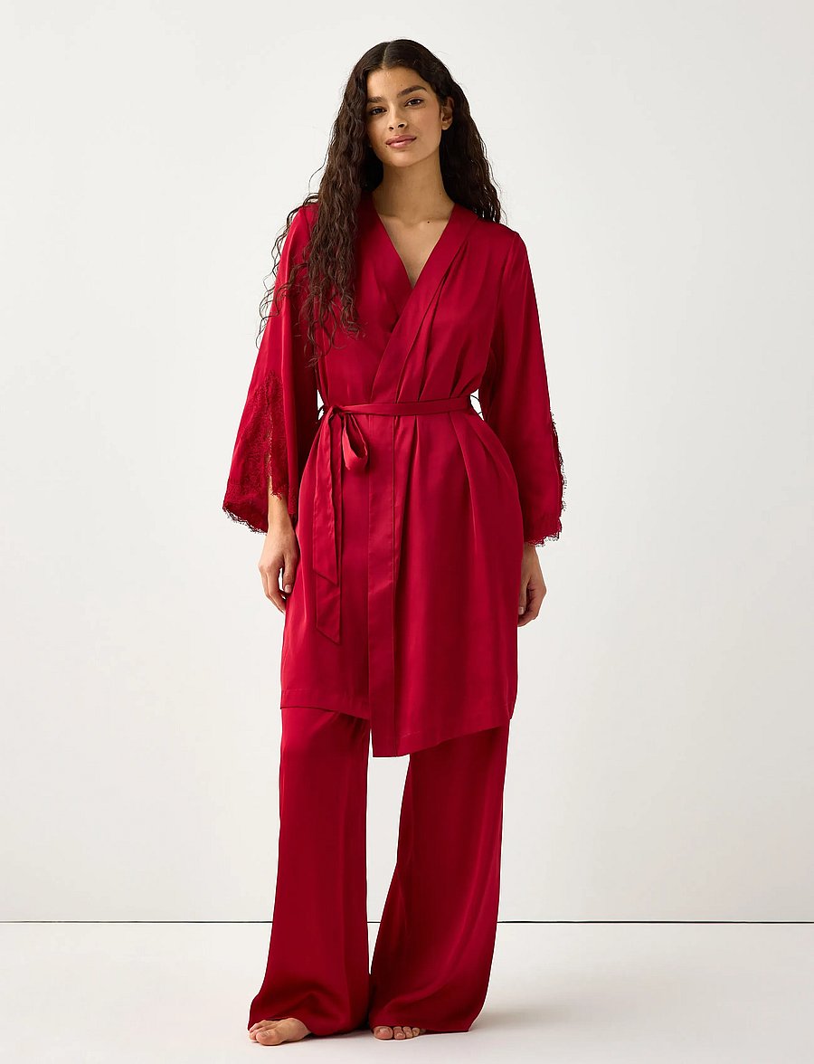Lindex - Satin robe - morgonrockar - red - 0