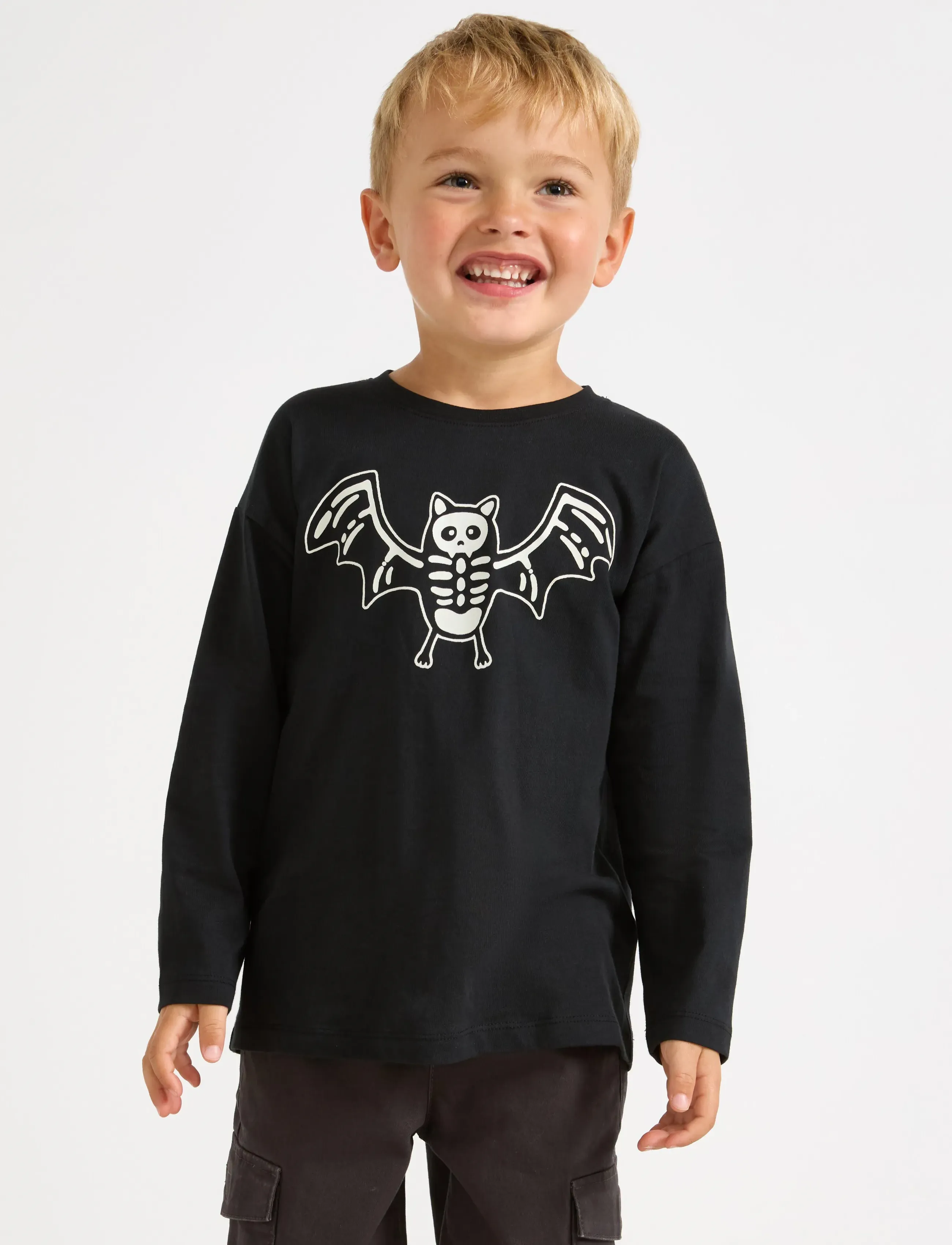 Lindex Long-sleeved top with glow in the dark print - Oberteile & T-Shirts - OFFBLACK / black