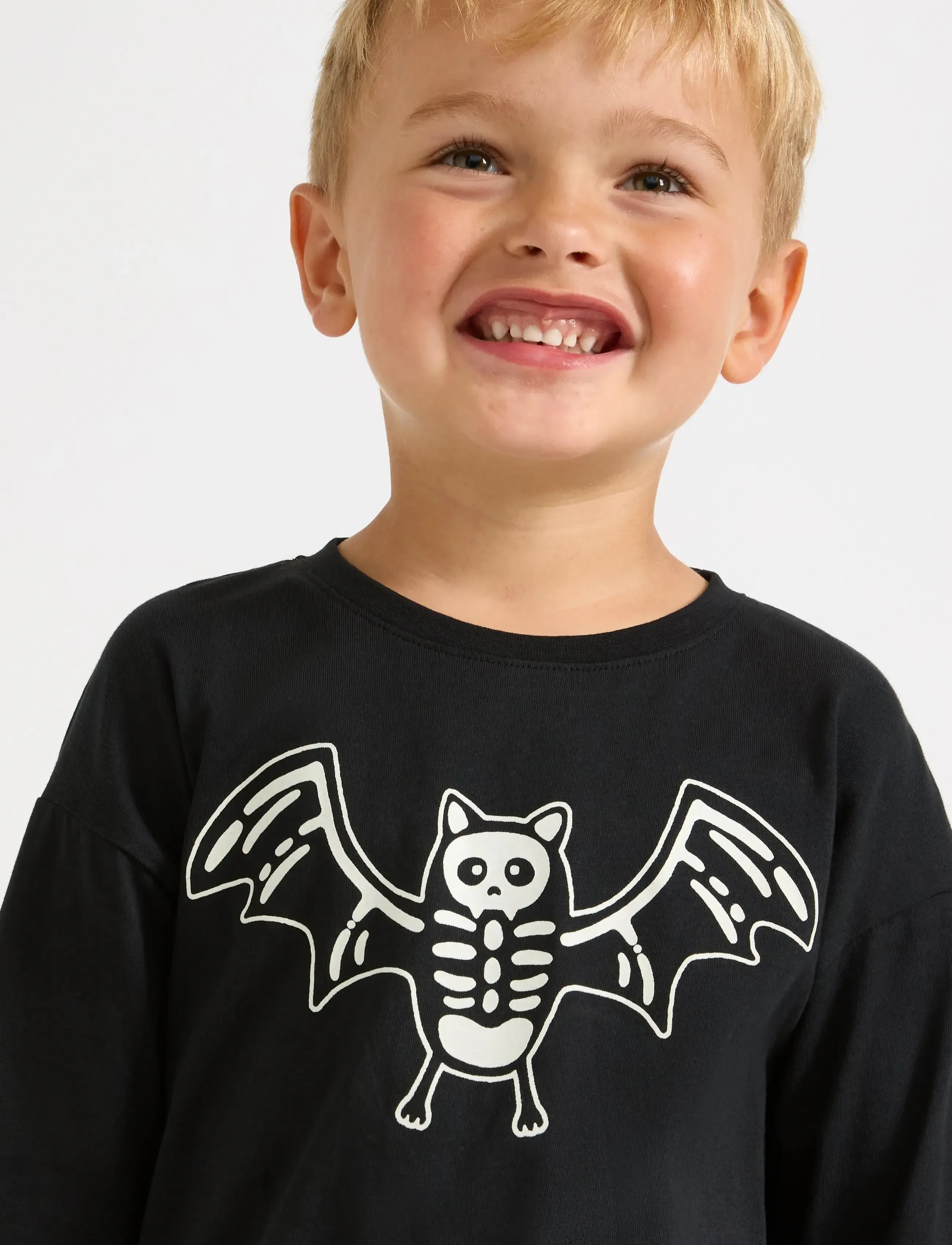 Lindex - Long-sleeved top with glow in the dark print - offblack - 4
