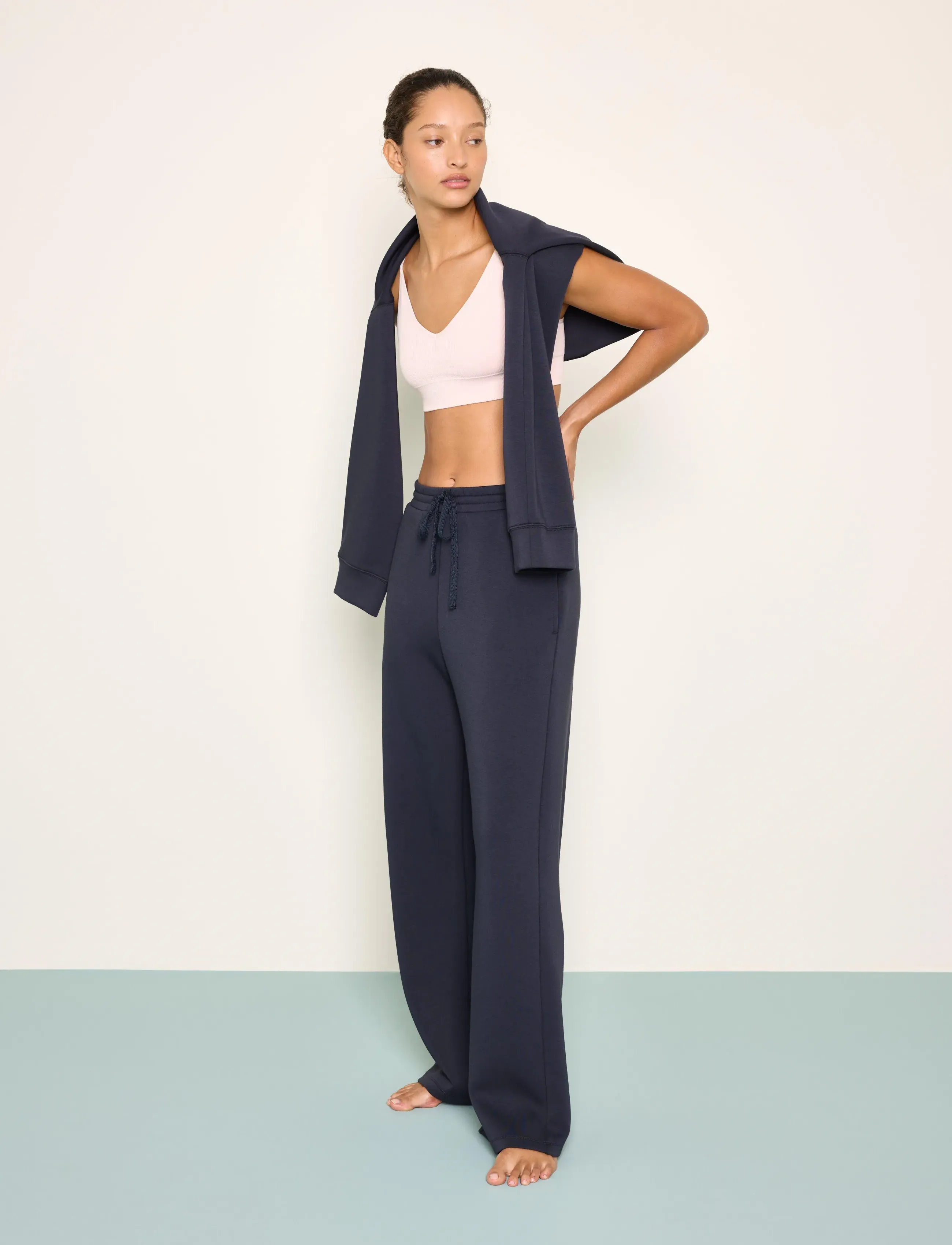 Lindex Super Soft Jersey Trousers, Damen, Weite Jersey Hose, Marineblau, Gr.S