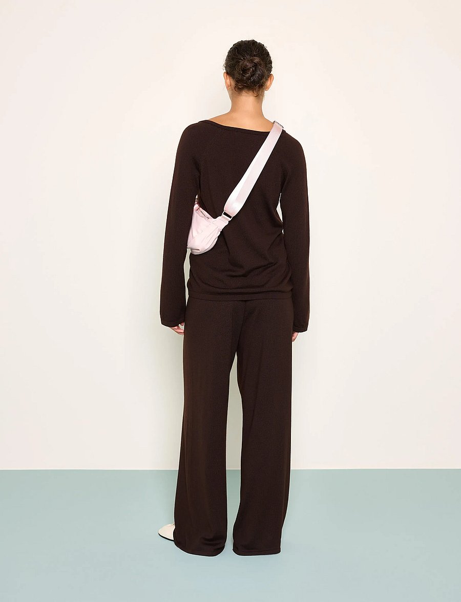 Lindex - Cropped wide trousers in merino wool - culottes - dark brown - 3