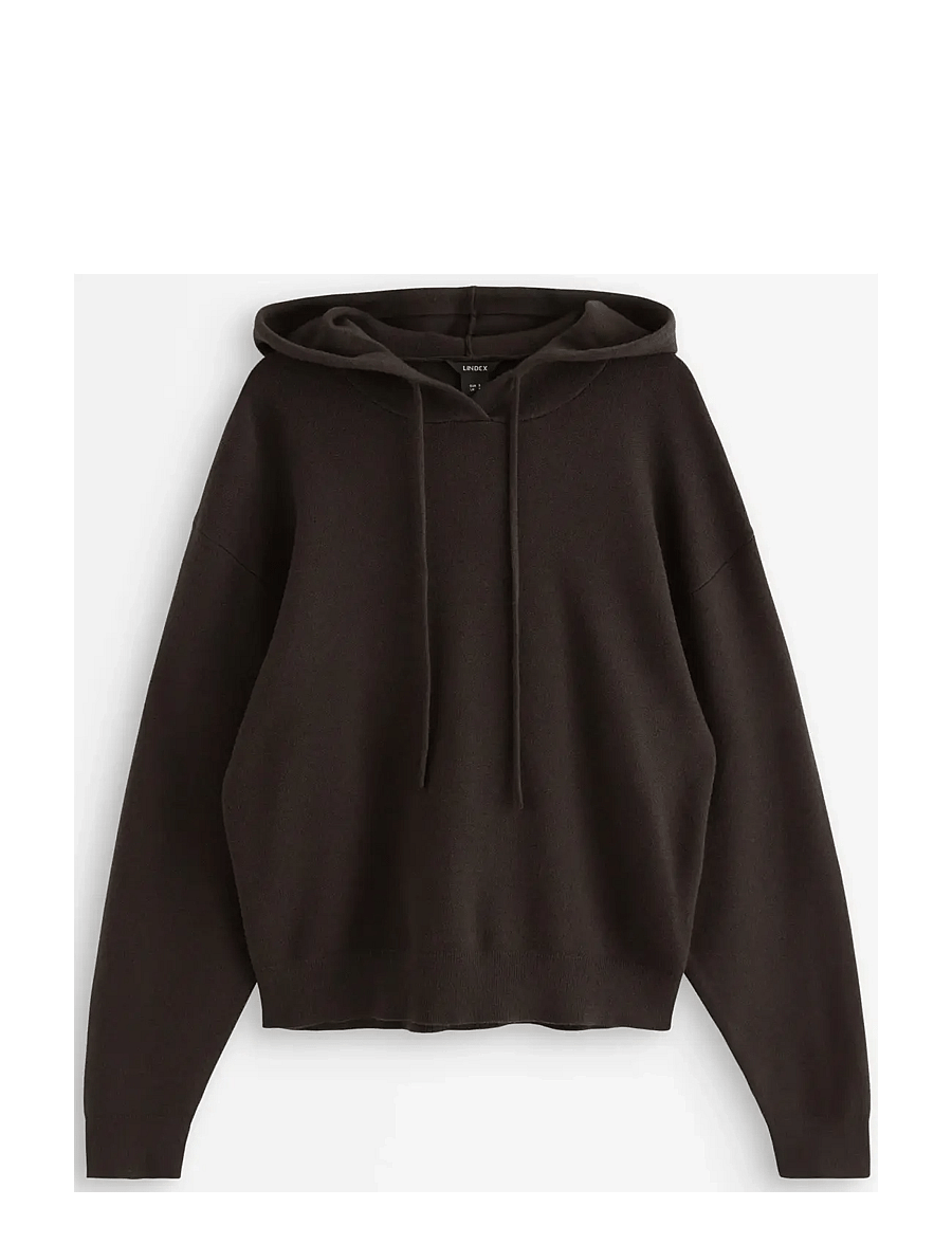 Lindex - Fine-knit hoodie - hættetrøjer - dark brown - 1