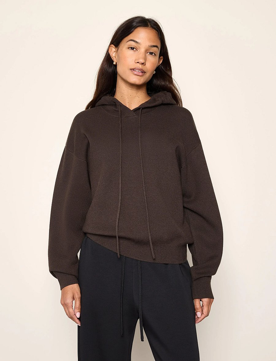 Lindex - Fine-knit hoodie - hættetrøjer - dark brown - 0