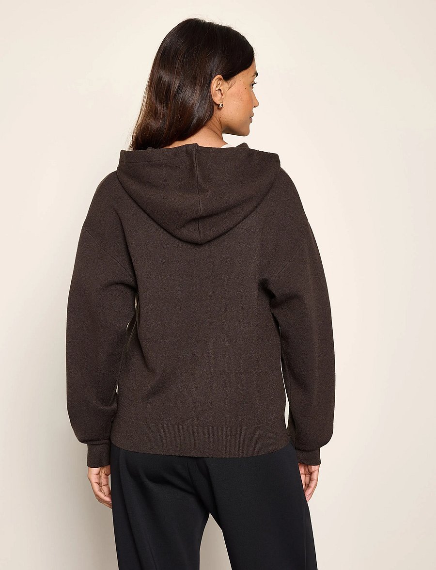 Lindex - Fine-knit hoodie - hættetrøjer - dark brown - 3