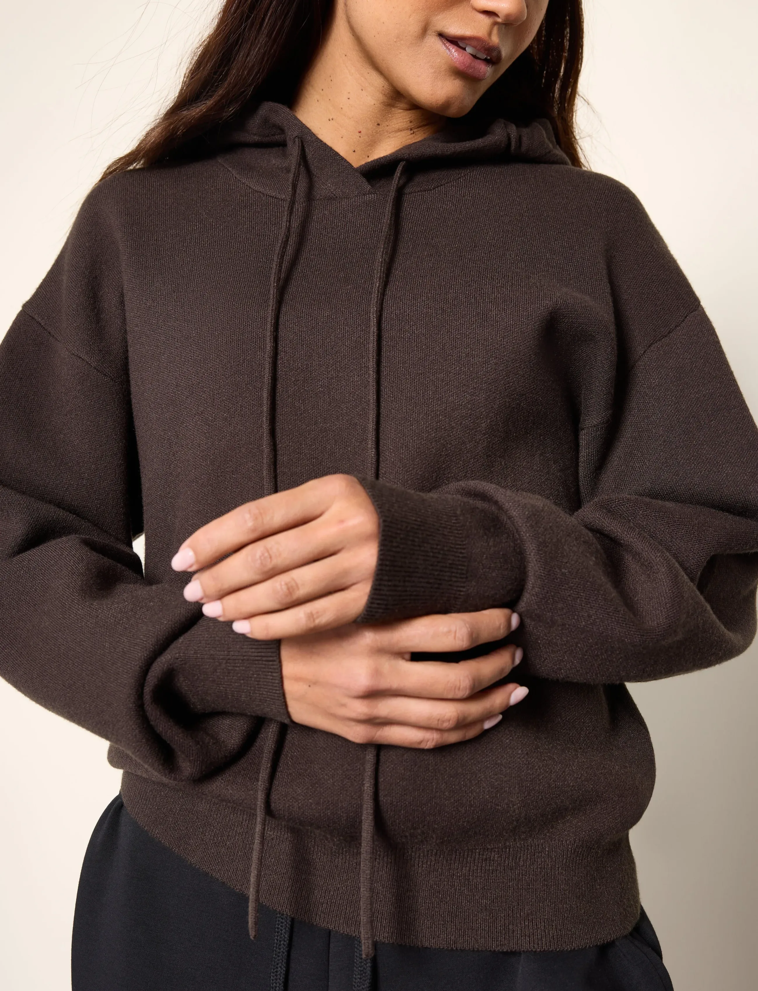 Lindex - Fine-knit hoodie - dark brown - 4