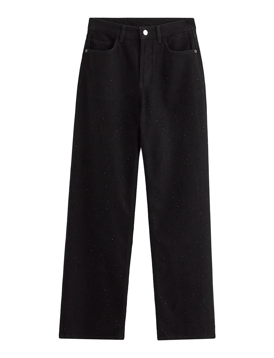 Lindex - Straight jeans with rhinestones - black denim - 0