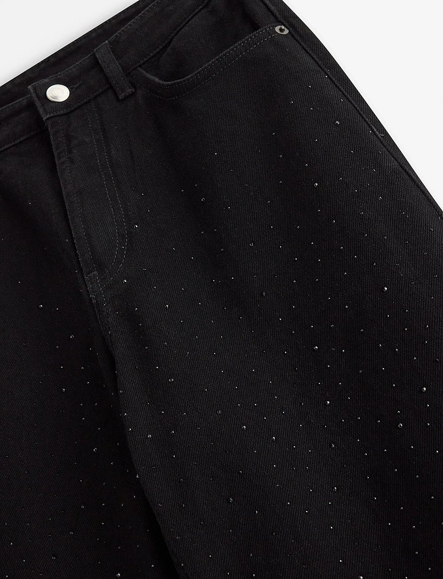 Lindex - Straight jeans with rhinestones - black denim - 2