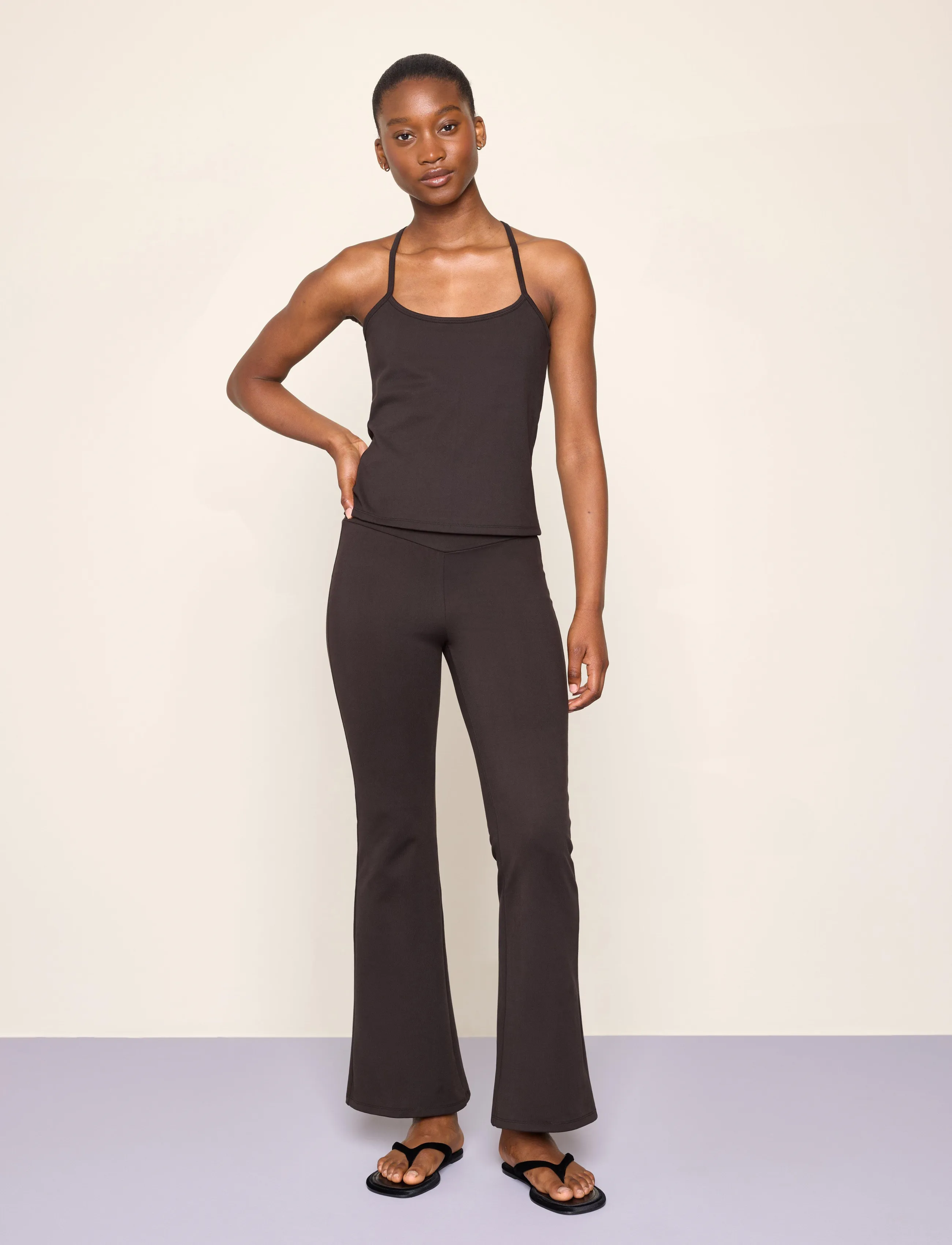 Lindex Flared leggings - Riided - DARK BROWN / brown