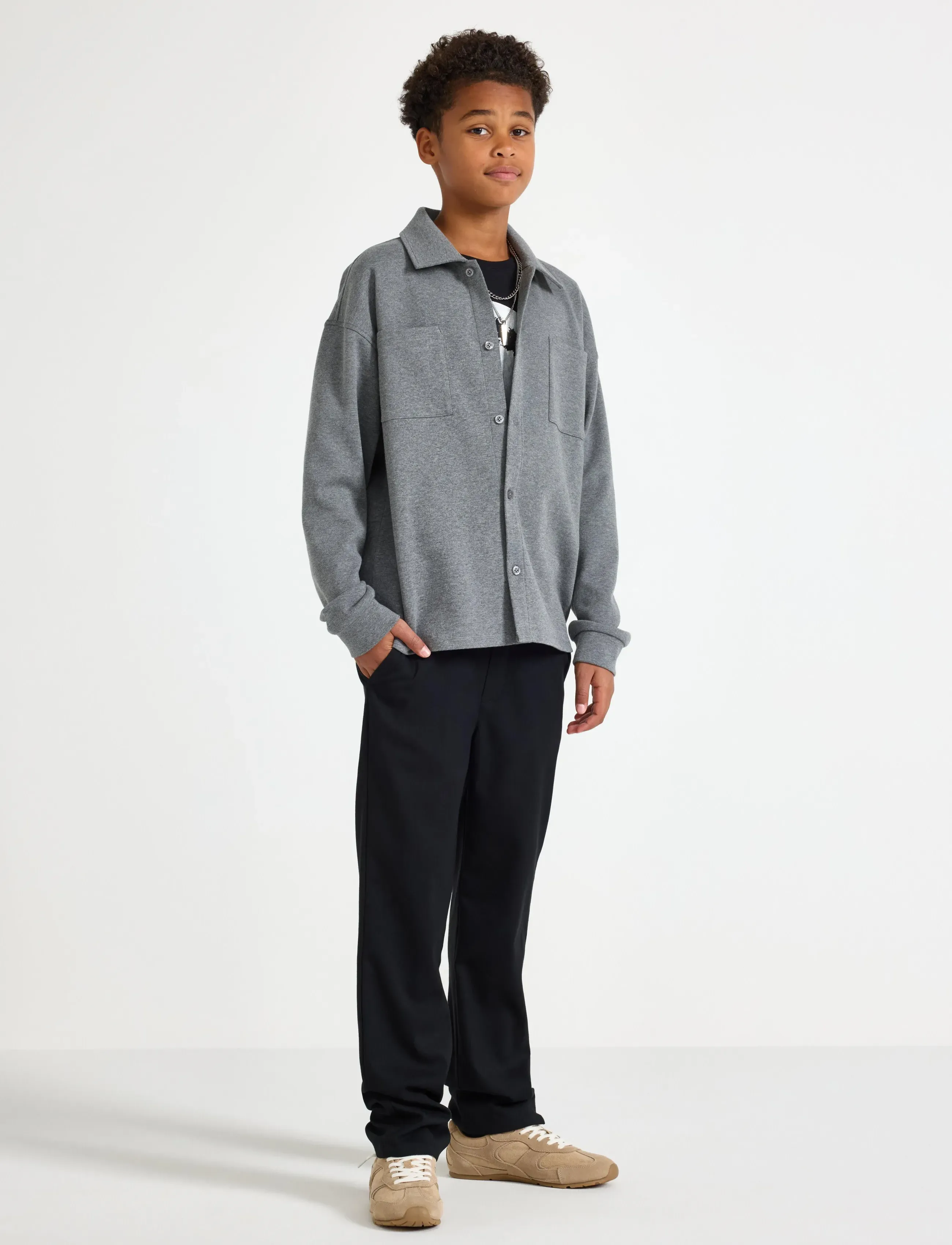 Lindex Flannel trousers - Bukser - BLACK / black