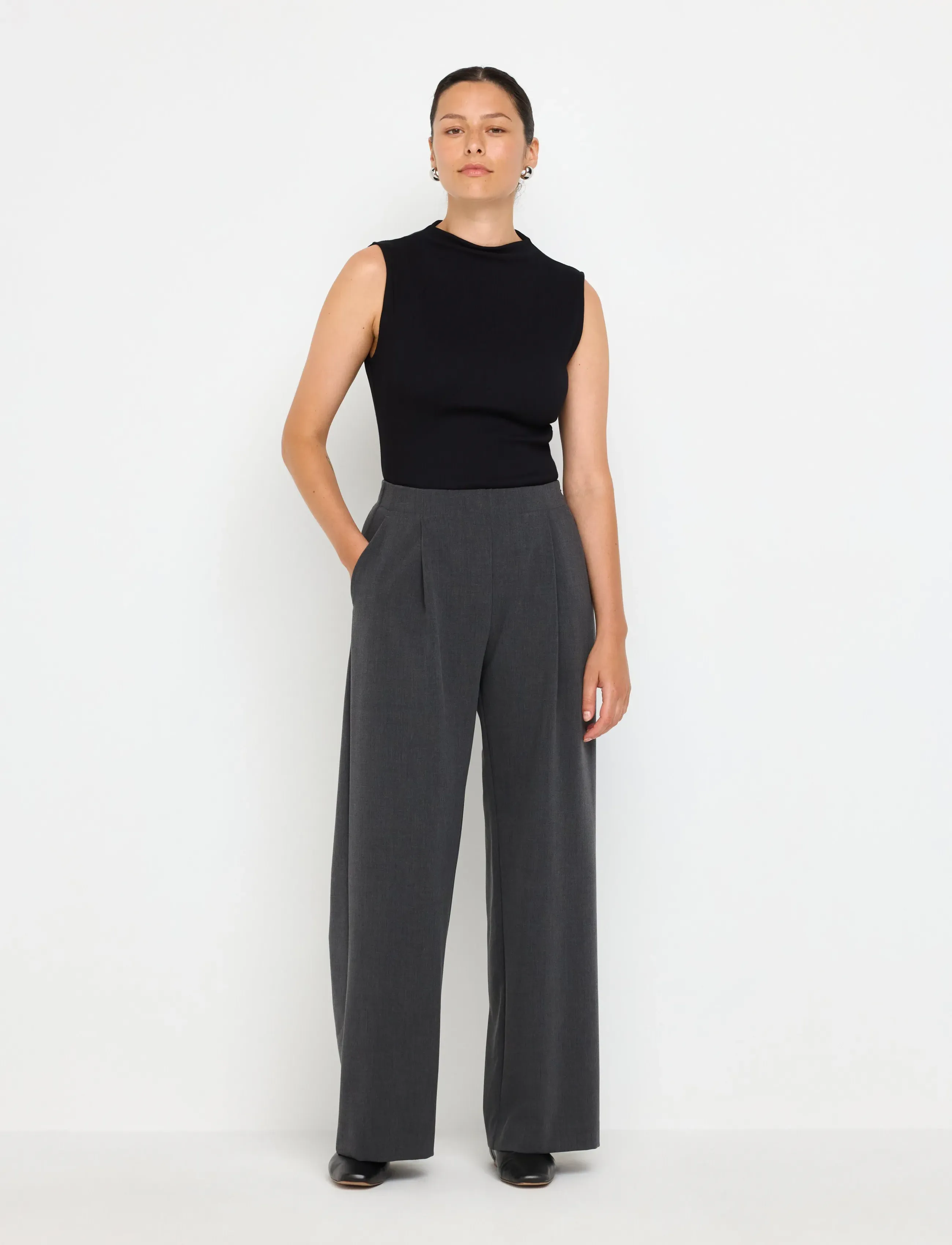Lindex Wide Trousers With Pleats, Damen, Weite Plisseehose, Grau, Gr.44