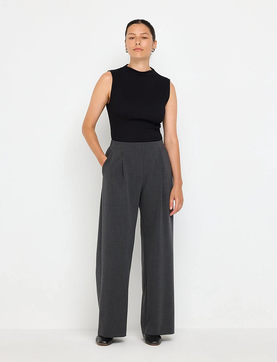 Lindex - Wide trousers with pleats - dark grey melange - 0