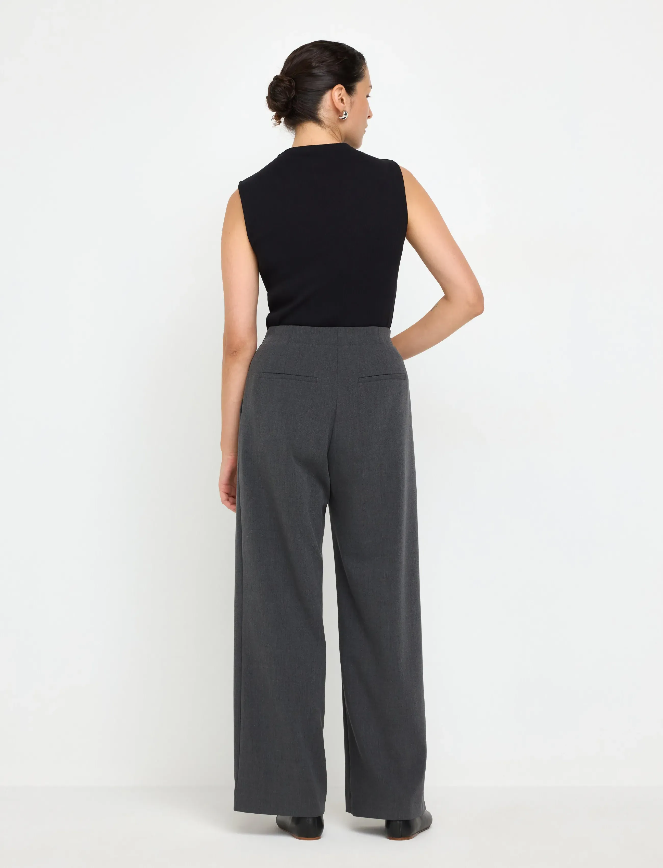 Lindex - Wide trousers with pleats - dark grey melange - 3