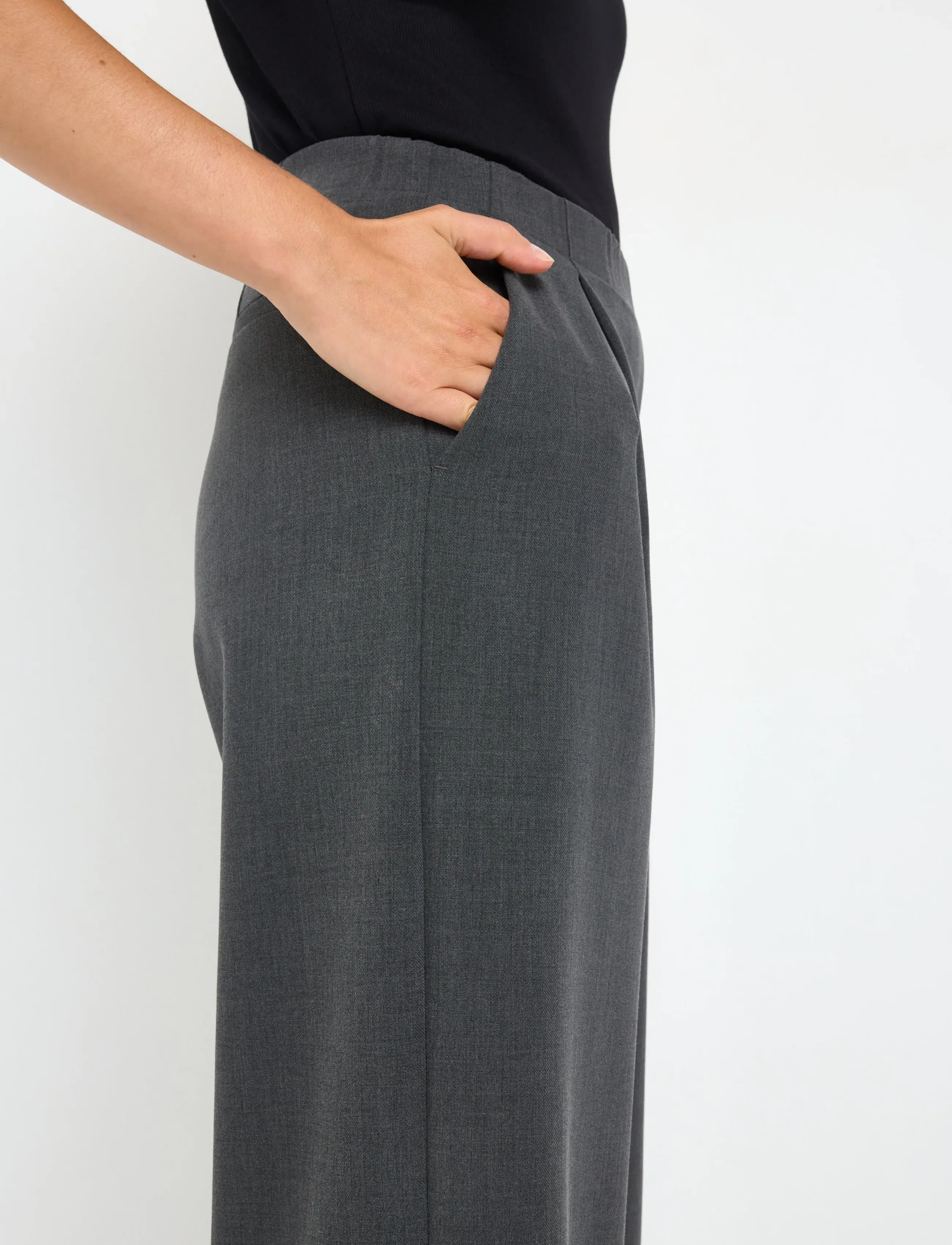Lindex - Wide trousers with pleats - dark grey melange - 4
