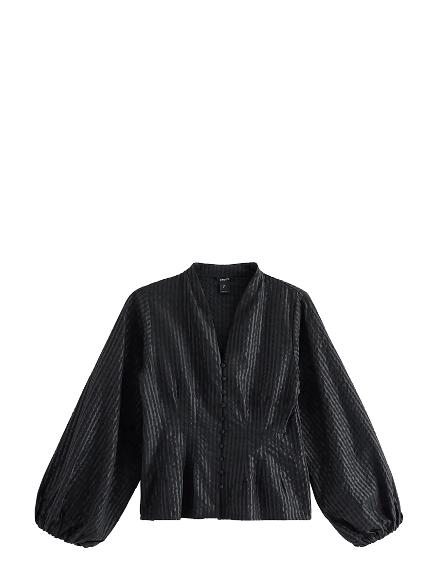 Lindex - Blouse in seersucker - långärmade blusar - black - 1
