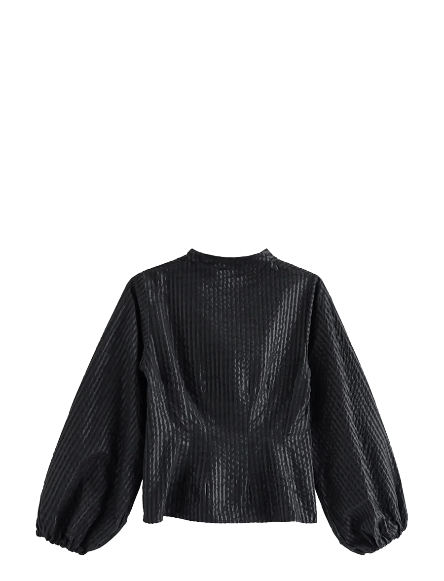 Lindex - Blouse in seersucker - långärmade blusar - black - 2