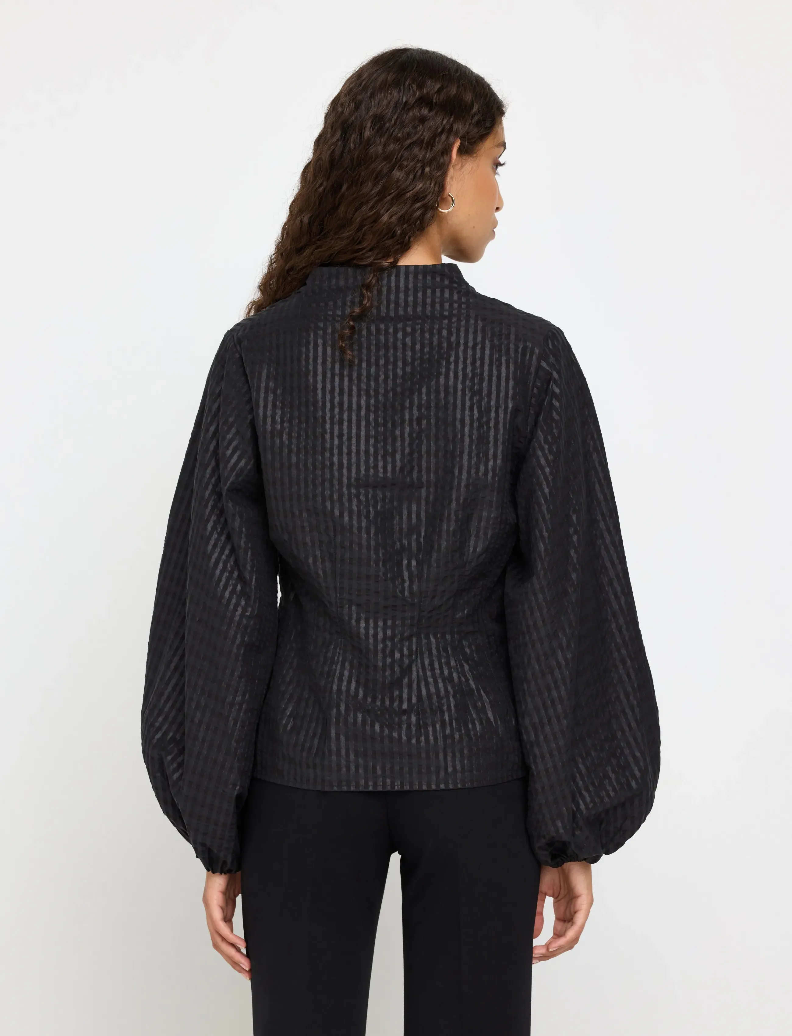 Lindex - Blouse in seersucker - långärmade blusar - black - 3