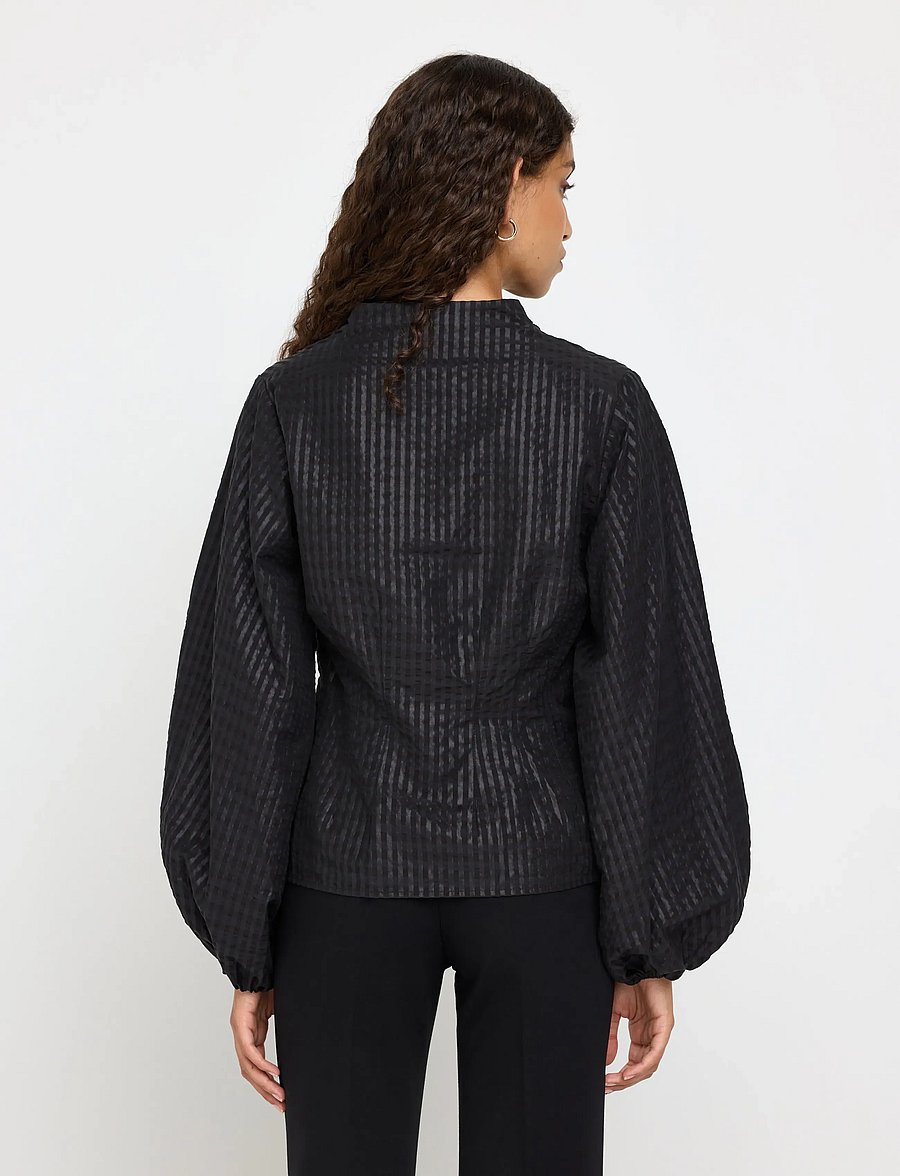 Lindex - Blouse in seersucker - långärmade blusar - black - 3