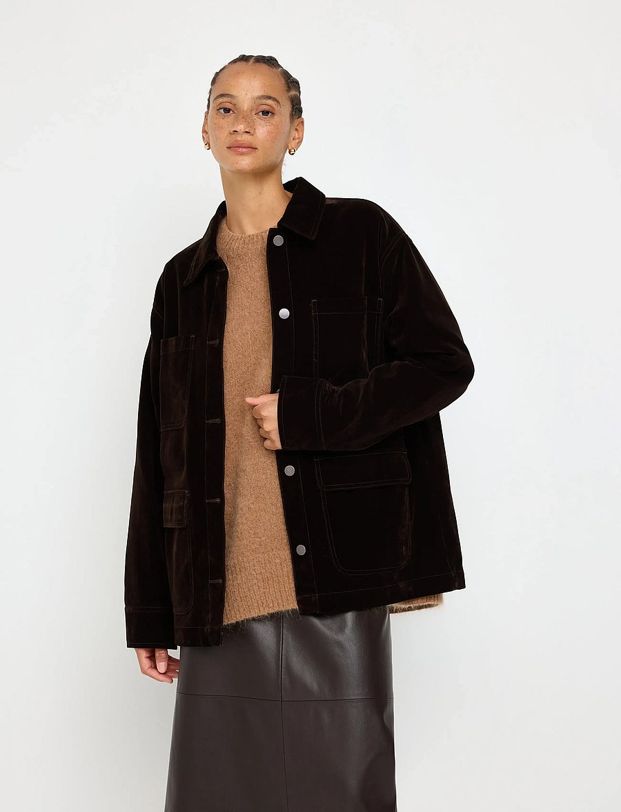 Lindex - Jacket in velvet - utility-jakker - dark brown - 0