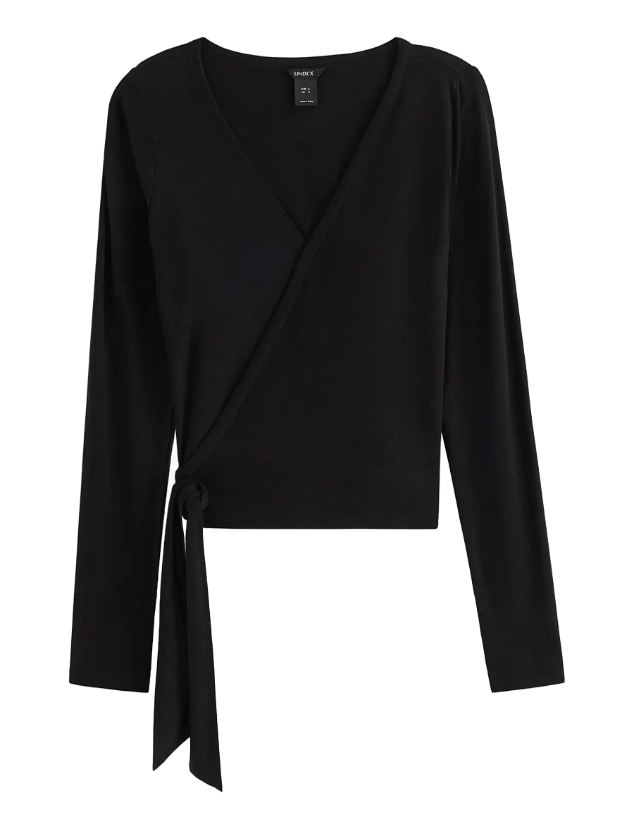 Lindex - Long-sleeved wrap top - langärmlige tops - black - 1