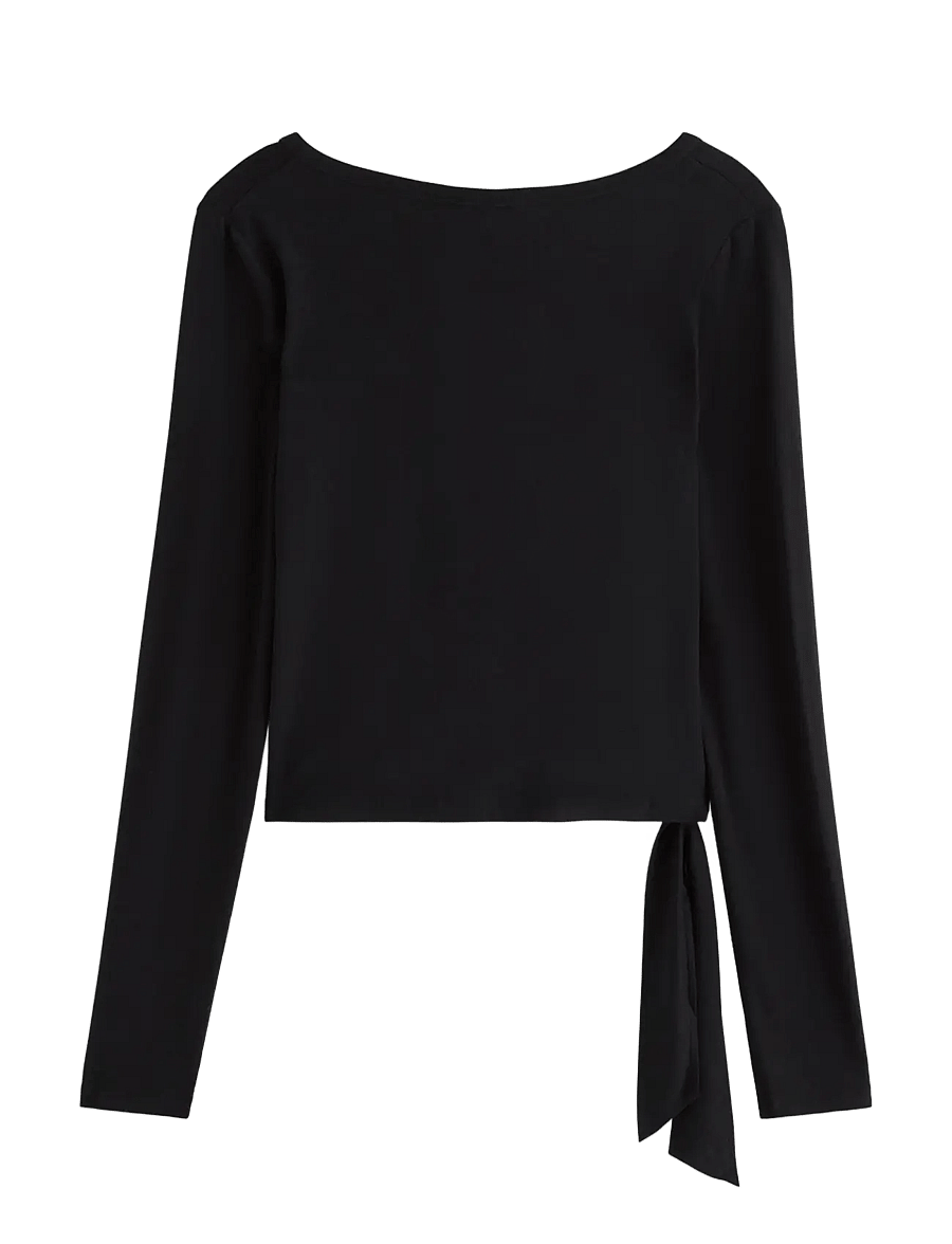 Lindex - Long-sleeved wrap top - langärmlige tops - black - 2