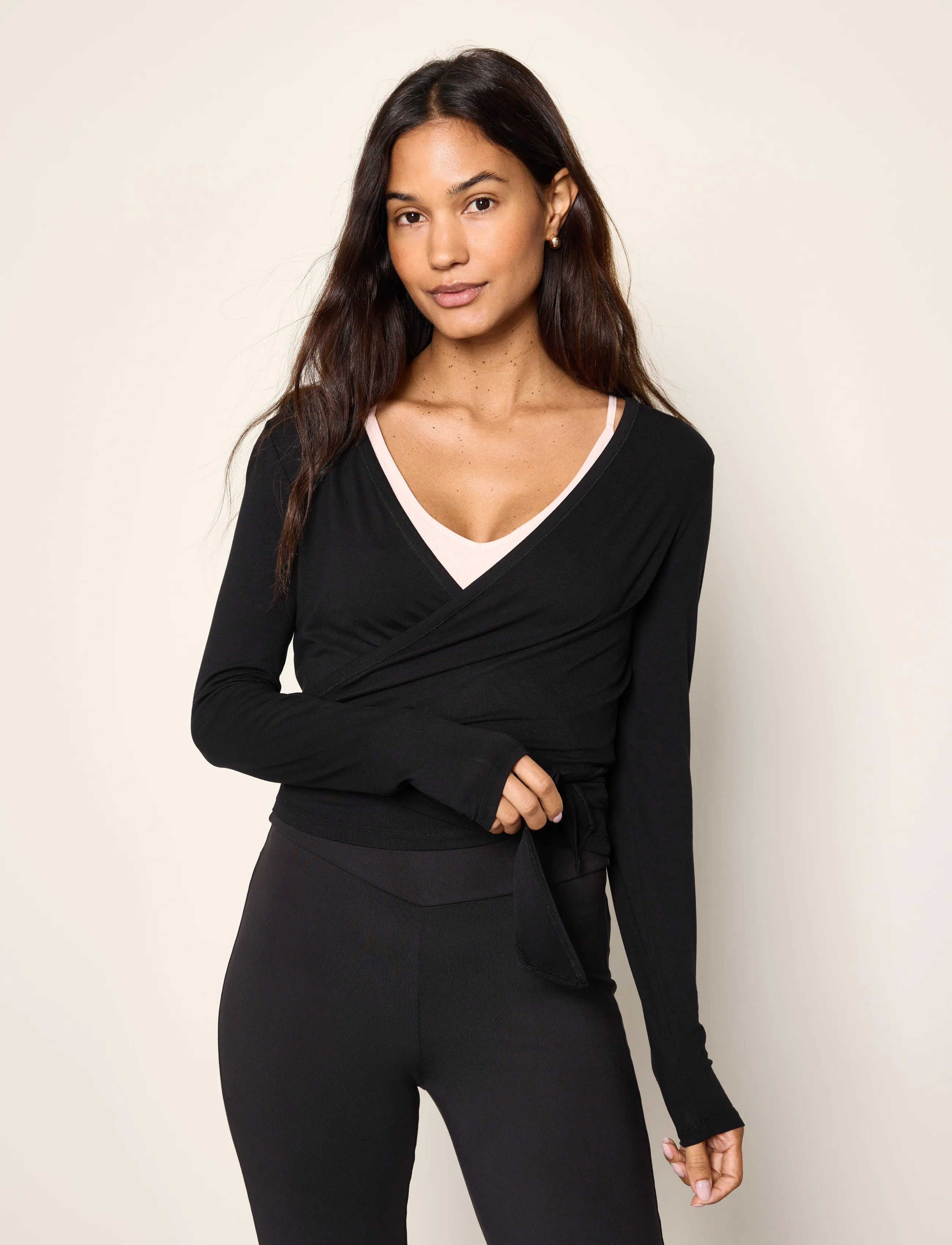 Lindex Long-sleeved wrap top - Langärmlige Tops - BLACK / black