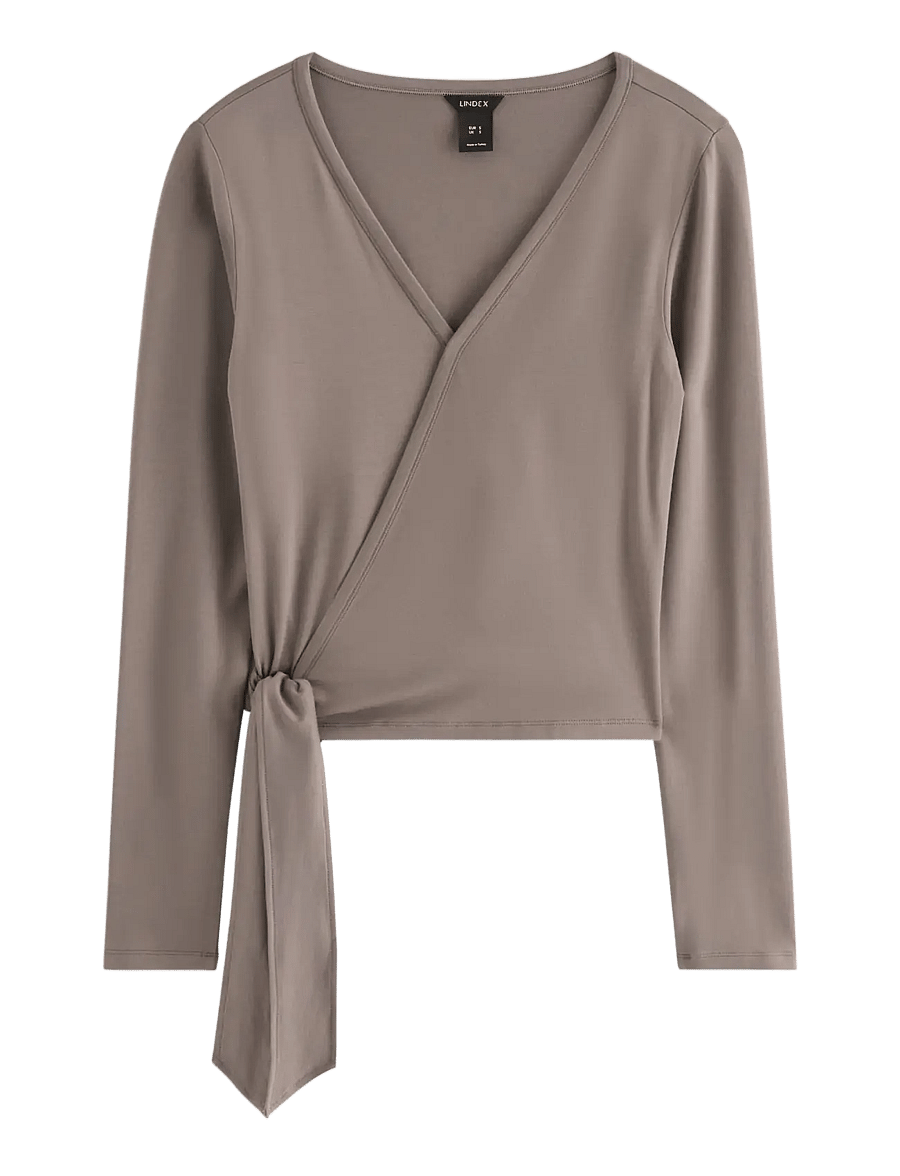 Lindex - Long-sleeved wrap top - langärmlige tops - dark khaki - 1