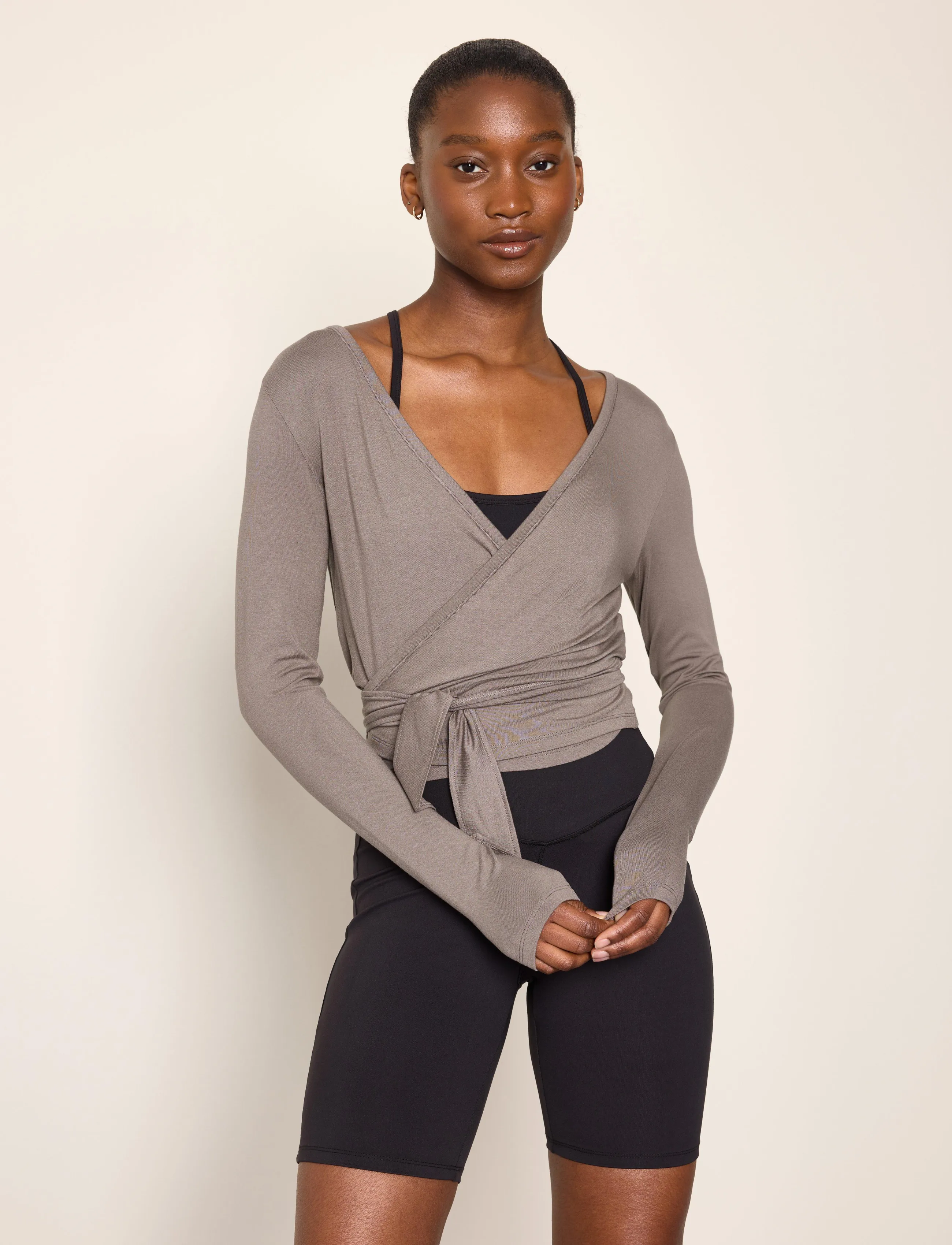 Lindex Long-Sleeved Wrap Top, Kvinder, Langærmet Slå Om Top, Kakigrøn, Str: L