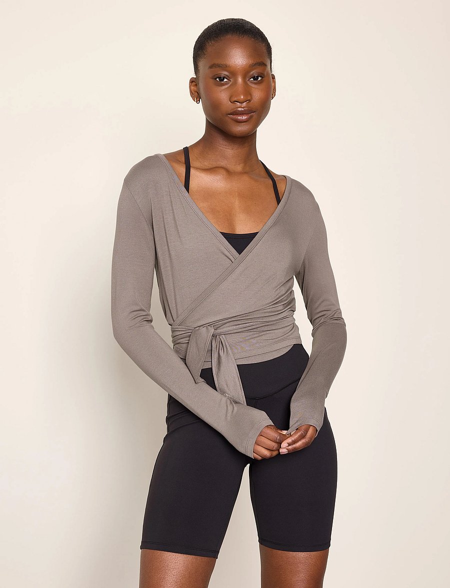 Lindex - Long-sleeved wrap top - langärmlige tops - dark khaki - 0