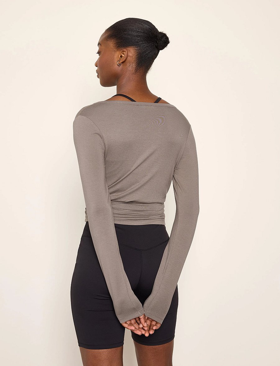 Lindex - Long-sleeved wrap top - langärmlige tops - dark khaki - 3