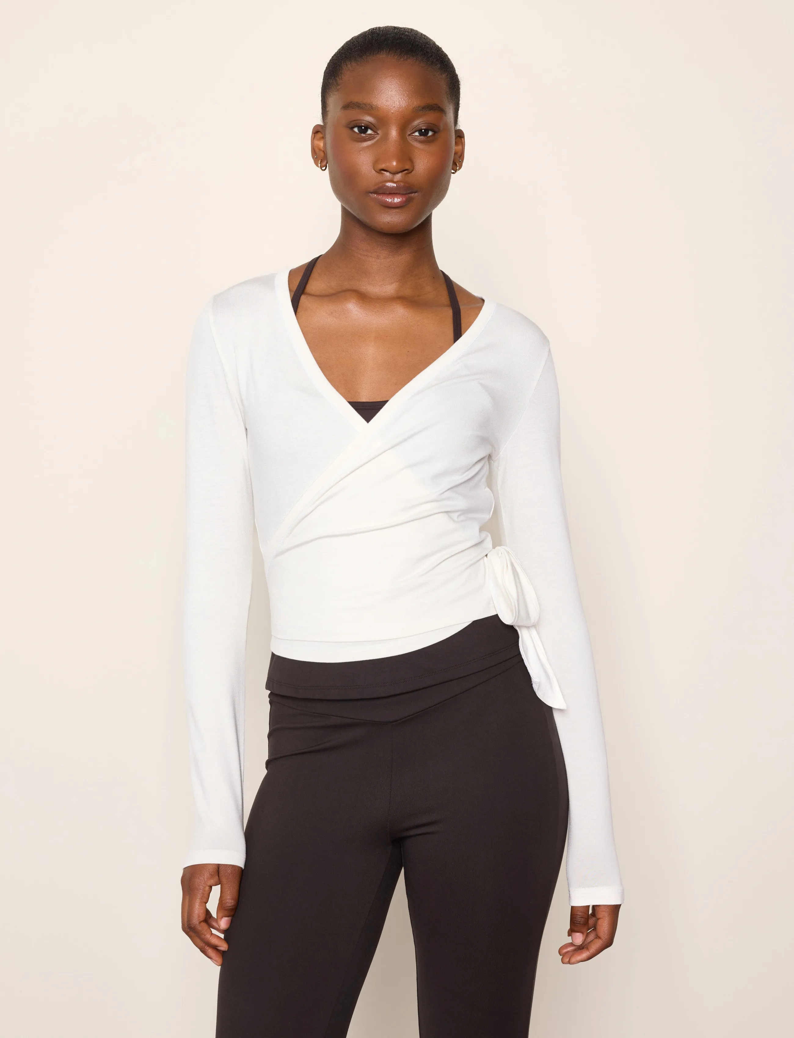Lindex Long-Sleeved Wrap Top, Kvinder, Langærmet Slå Om Top, Cream, Str: XS