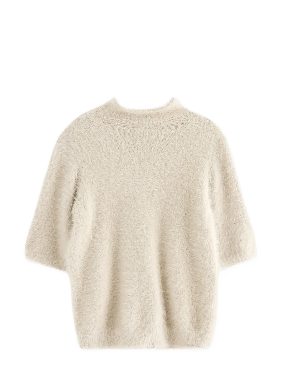 Lindex - Short-sleeved jumper in feather yarn - pullover - beige - 2