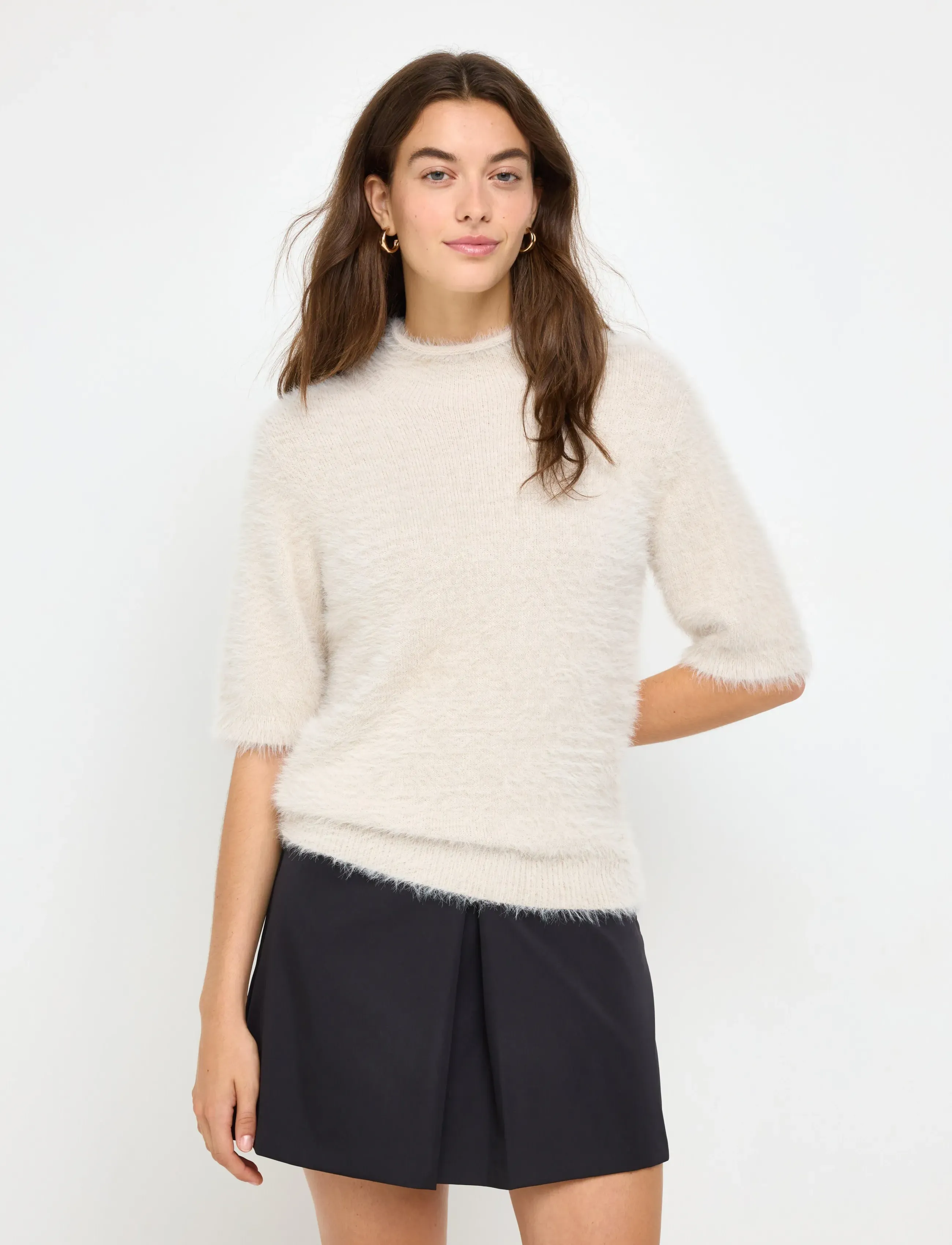 Lindex - Short-sleeved jumper in feather yarn - pullover - beige - 0