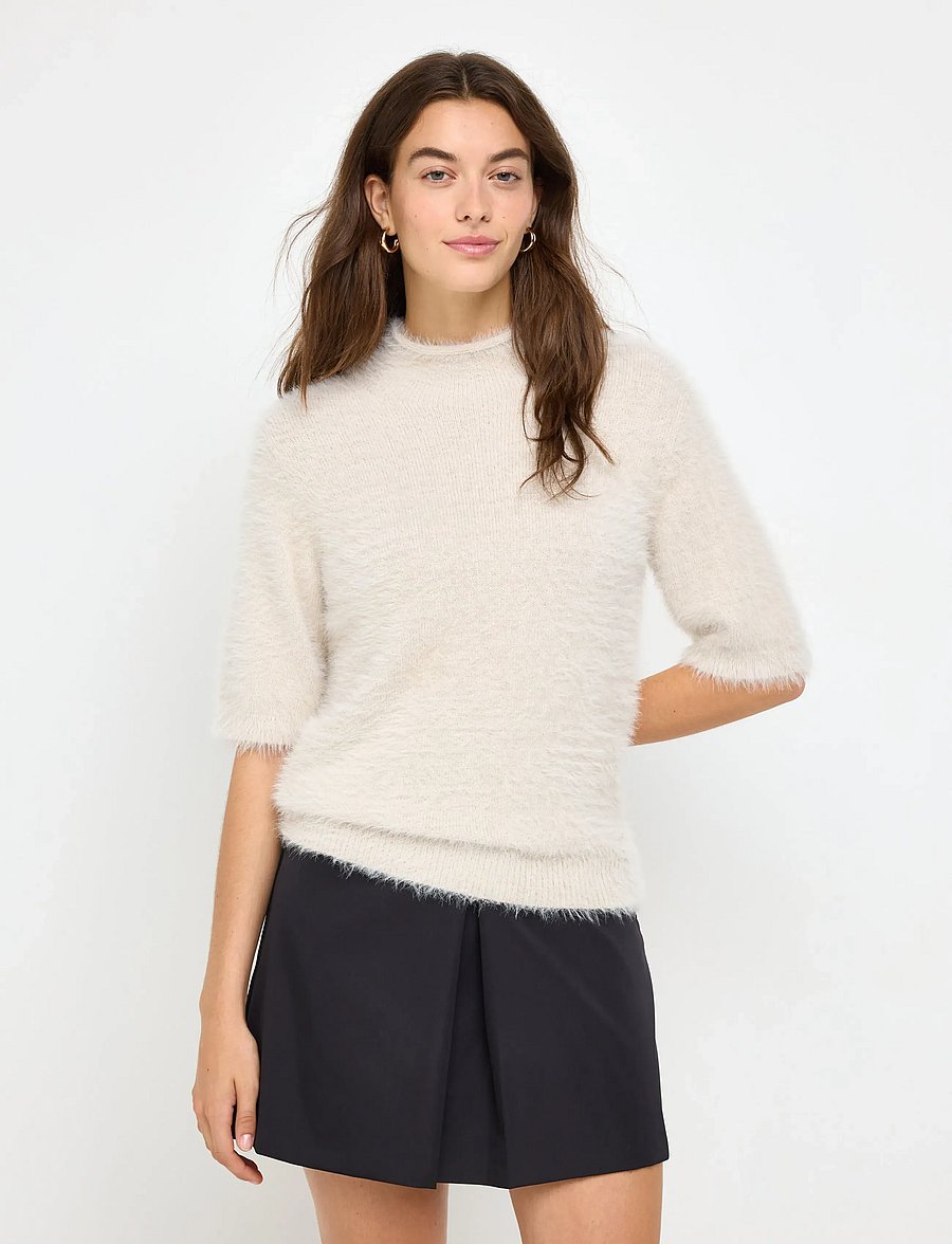 Lindex - Short-sleeved jumper in feather yarn - pullover - beige - 0