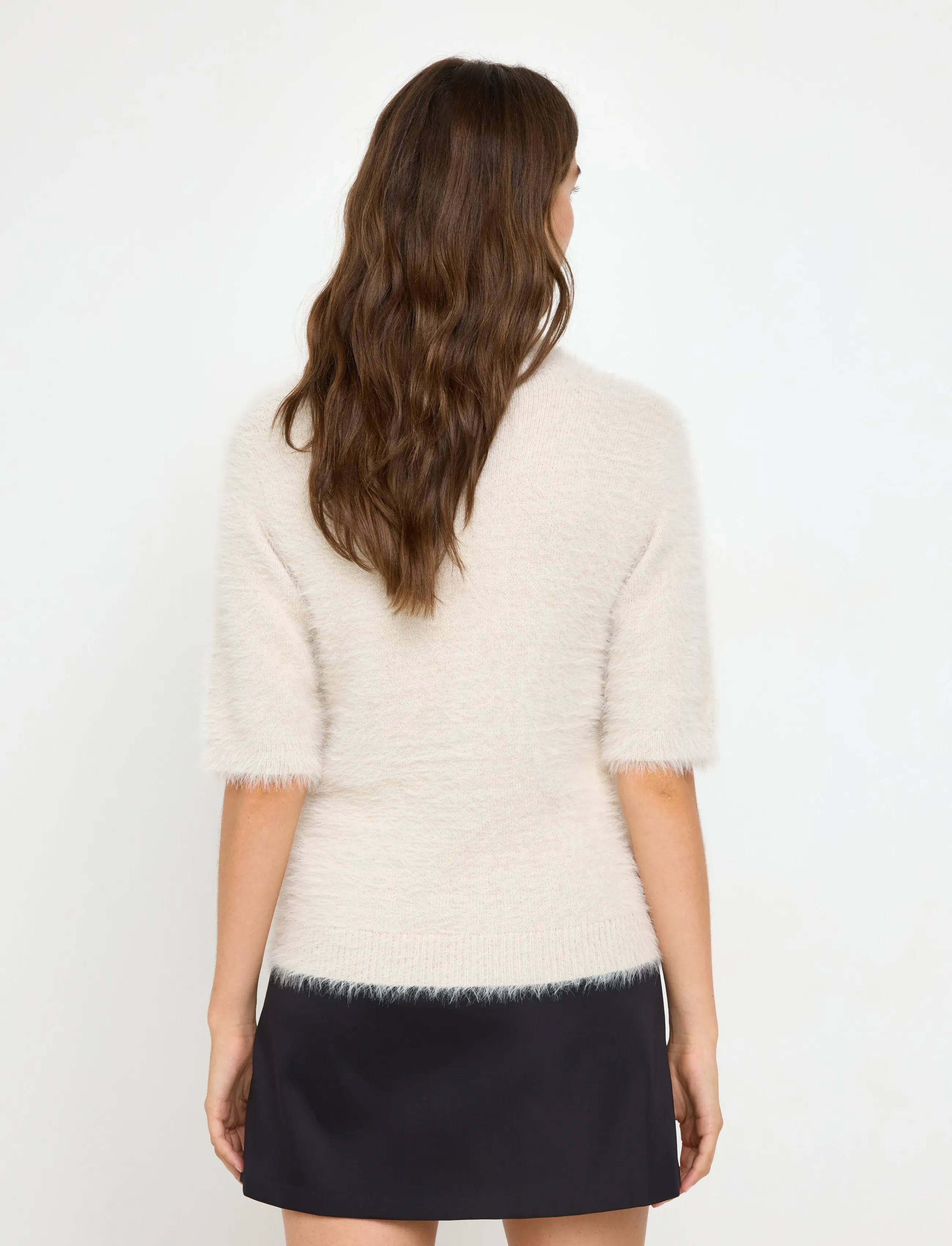 Lindex - Short-sleeved jumper in feather yarn - pullover - beige - 3