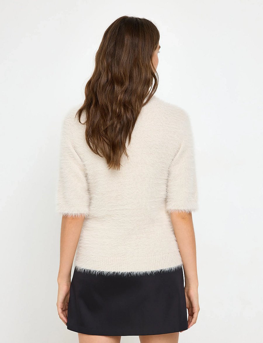 Lindex - Short-sleeved jumper in feather yarn - pullover - beige - 3
