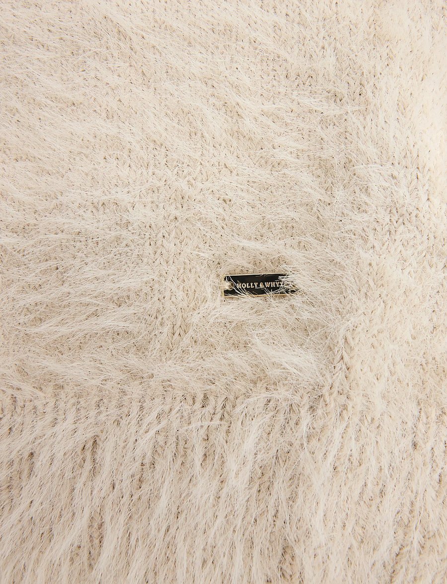 Lindex - Short-sleeved jumper in feather yarn - pullover - beige - 5