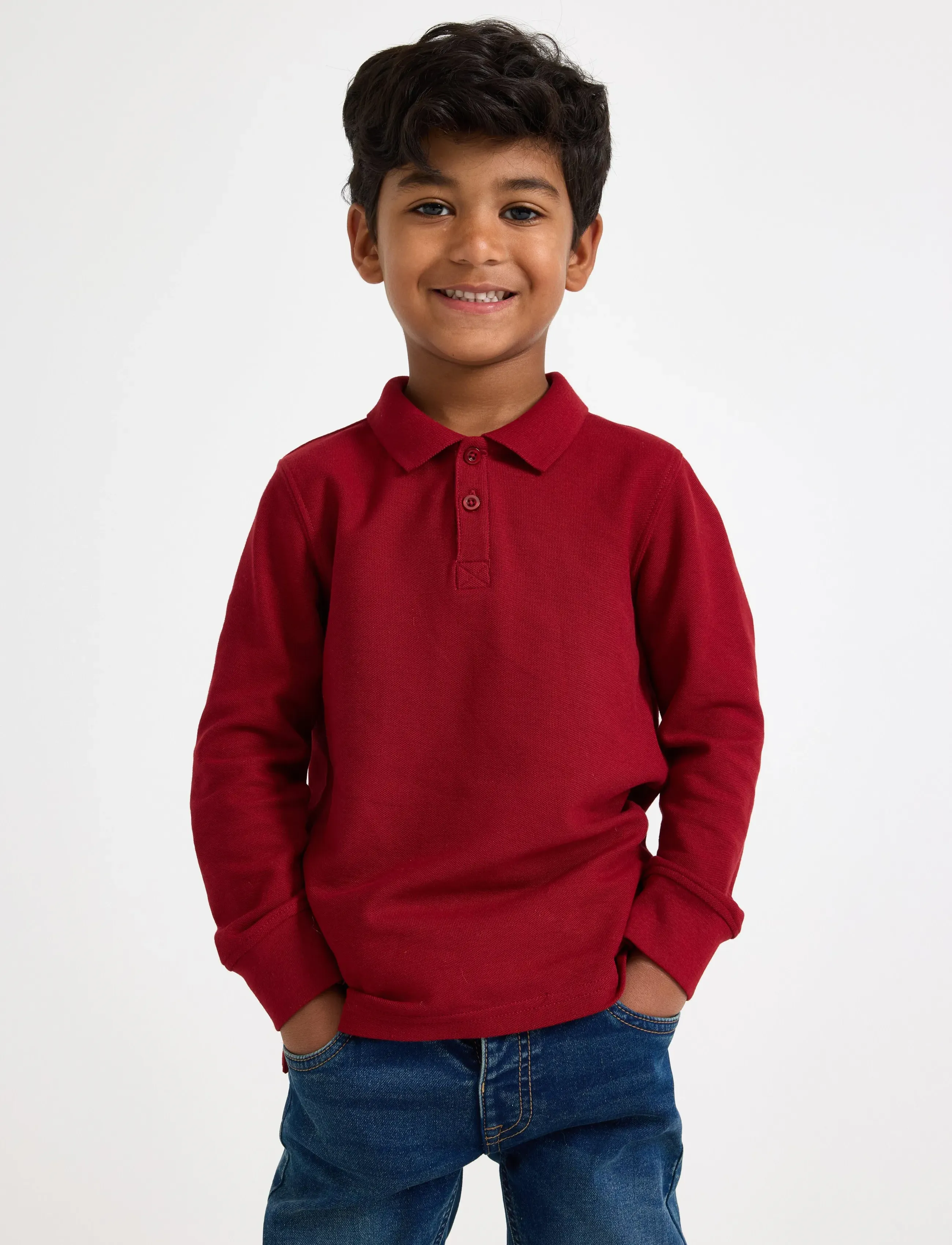 Lindex - Long-sleeved polo shirt - dark dusty red - 0