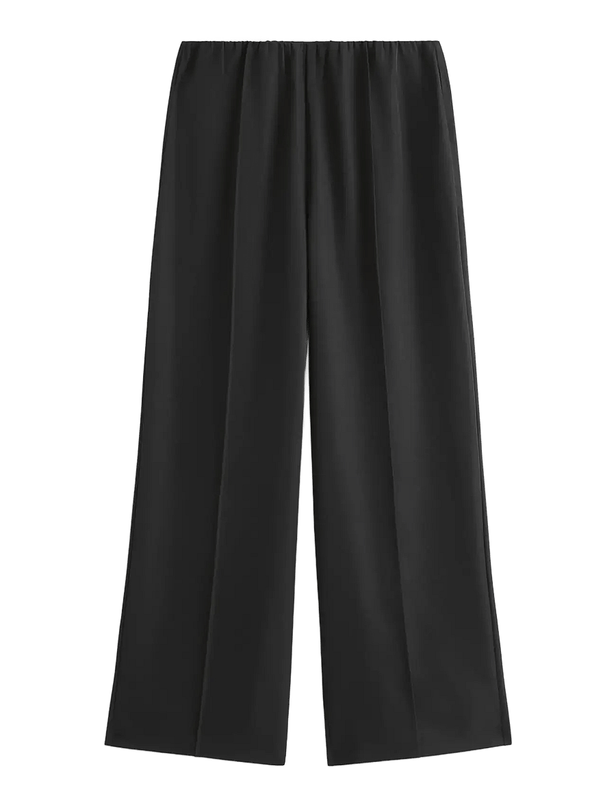 Lindex - WIDE trousers elastic waist - bukser med brede ben - black - 0