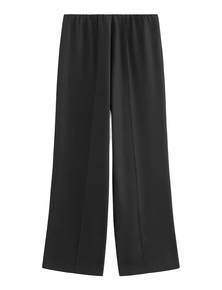 Lindex - WIDE trousers elastic waist - bukser med brede ben - black - 1