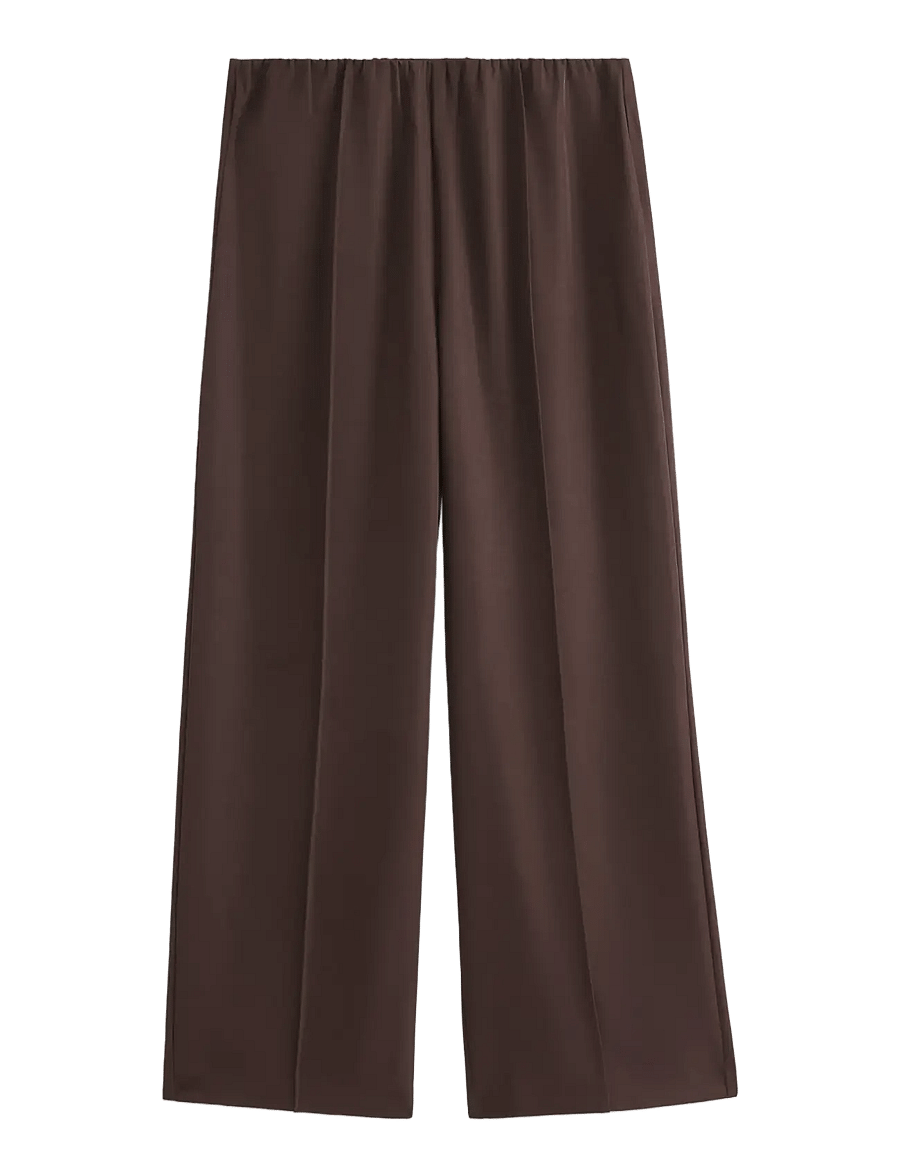 Lindex - WIDE trousers elastic waist - bukser med brede ben - dark brown - 0