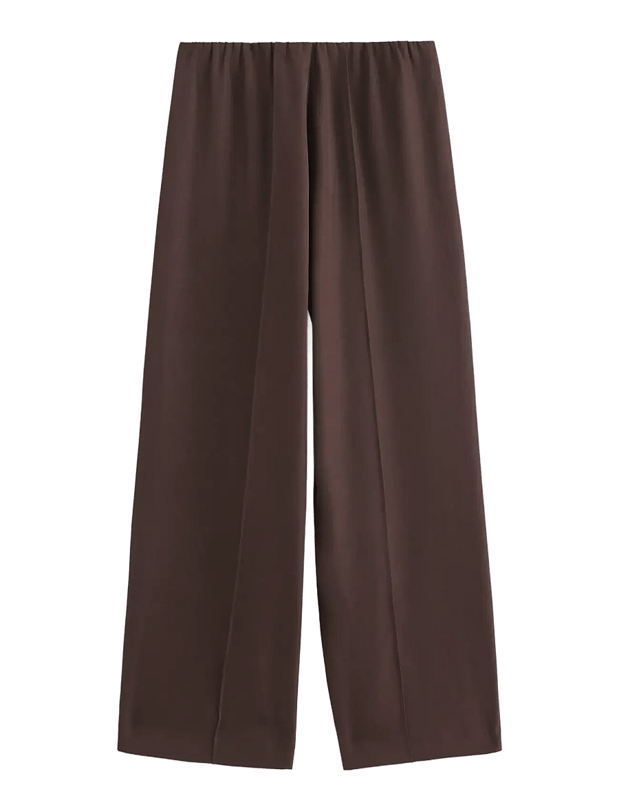 Lindex - WIDE trousers elastic waist - bukser med brede ben - dark brown - 1