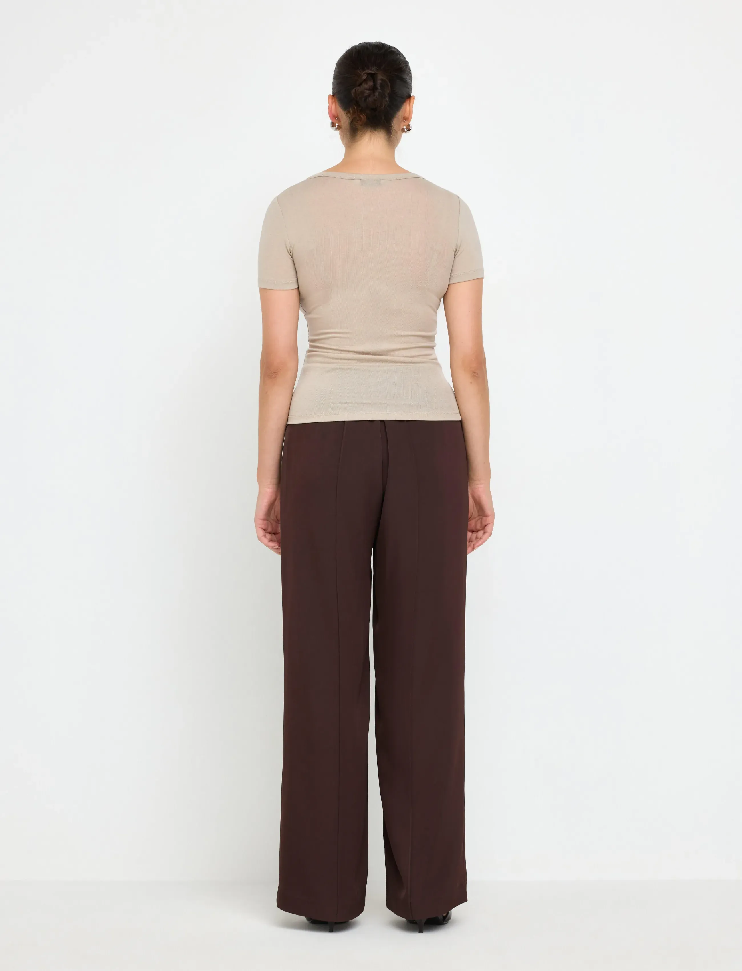 Lindex - WIDE trousers elastic waist - vida byxor - dark brown - 3