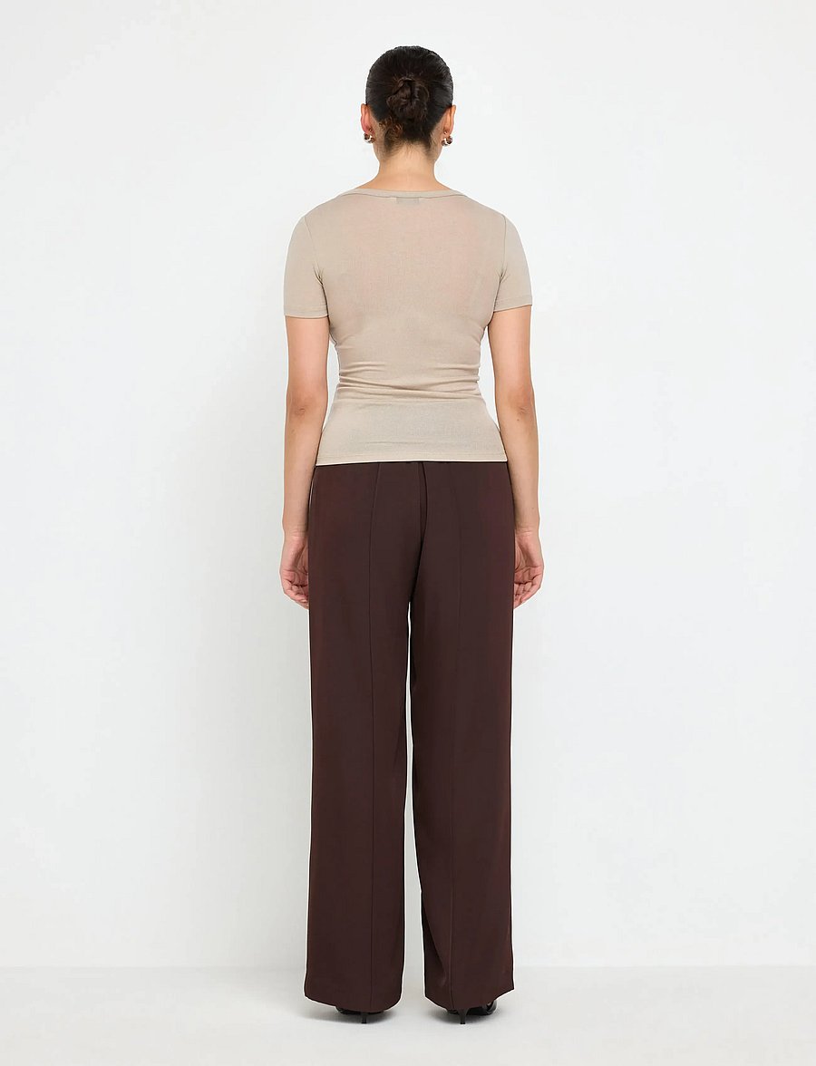 Lindex - WIDE trousers elastic waist - vida byxor - dark brown - 3