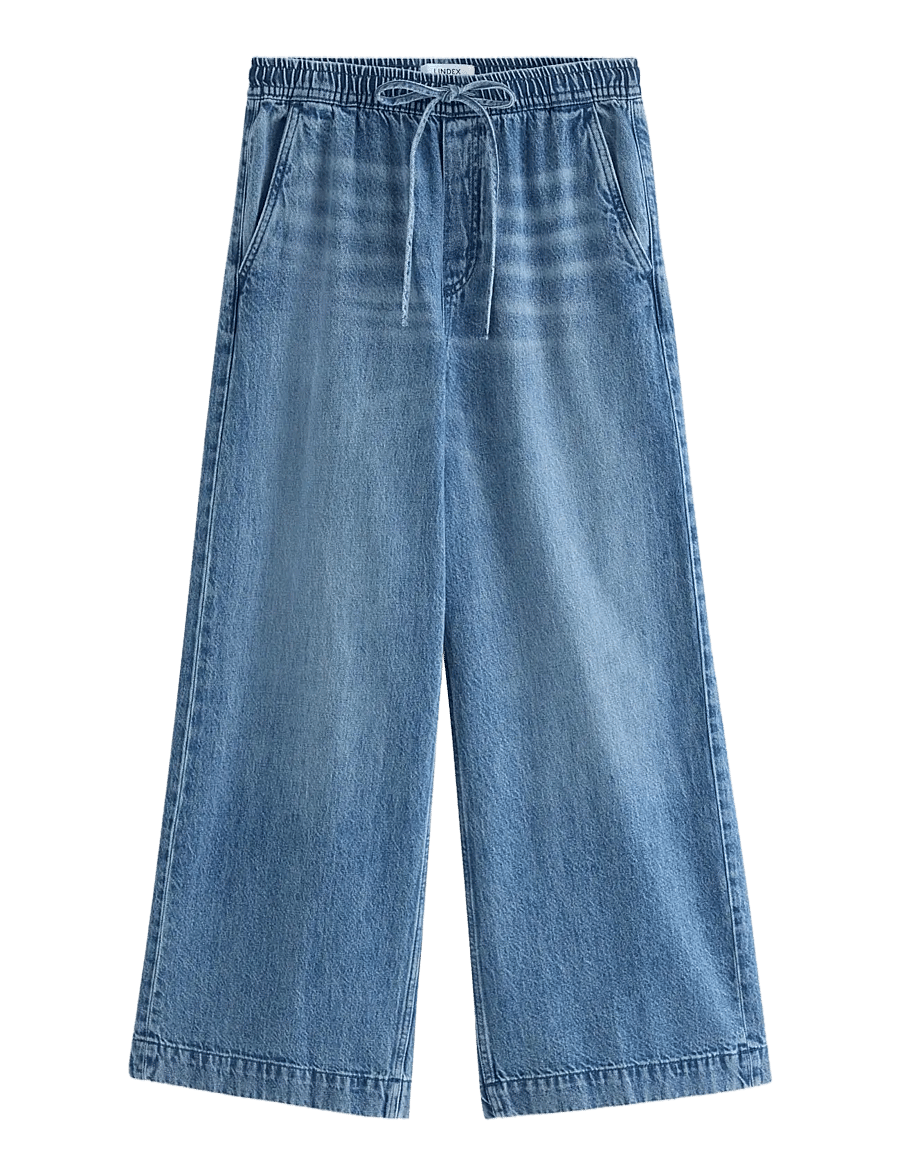 Lindex - Wide denim trousers with elastic waist - hosen mit weitem bein - denim blue - 0