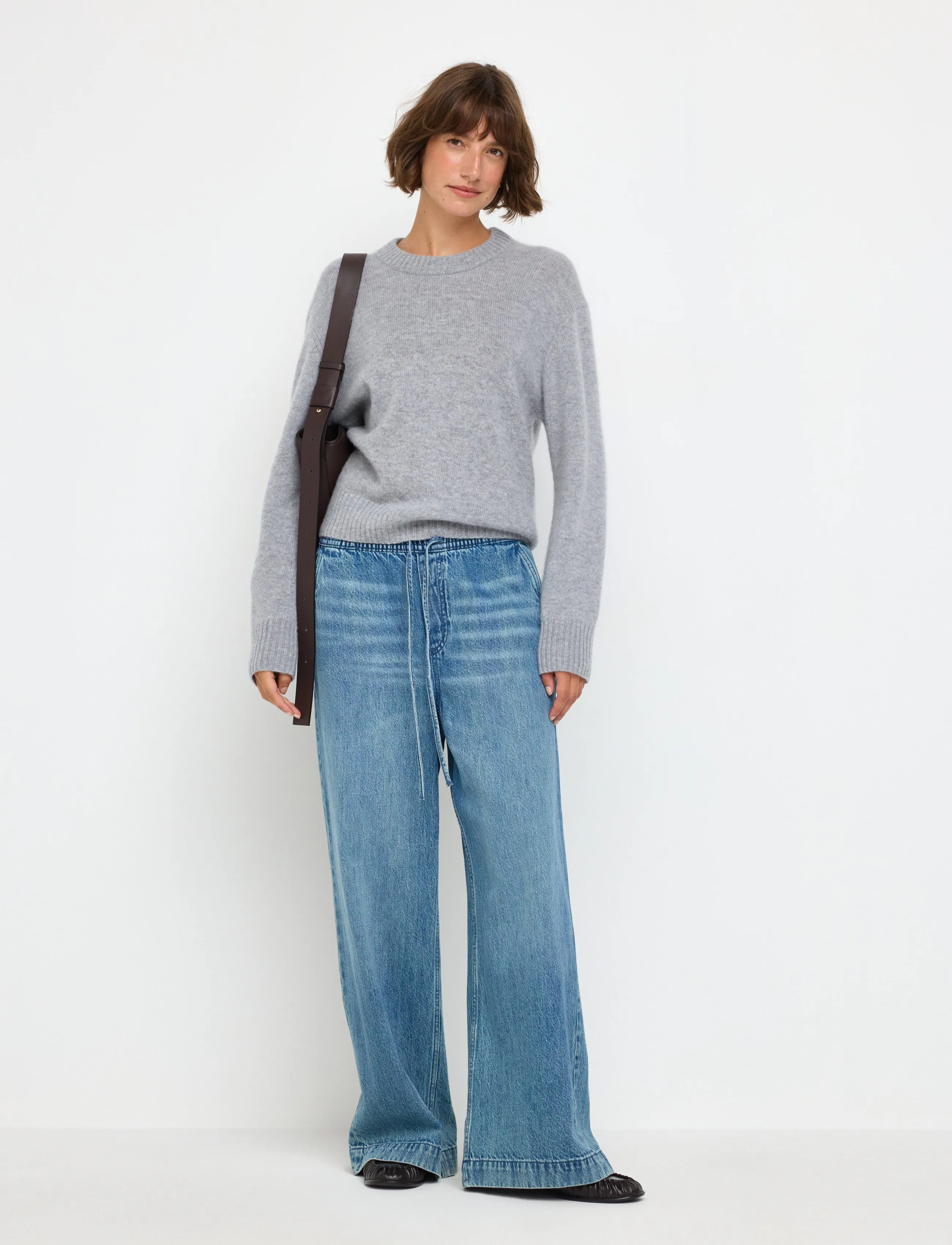 Lindex Wide denim trousers with elastic waist - Denimtøj - DENIM BLUE / blue